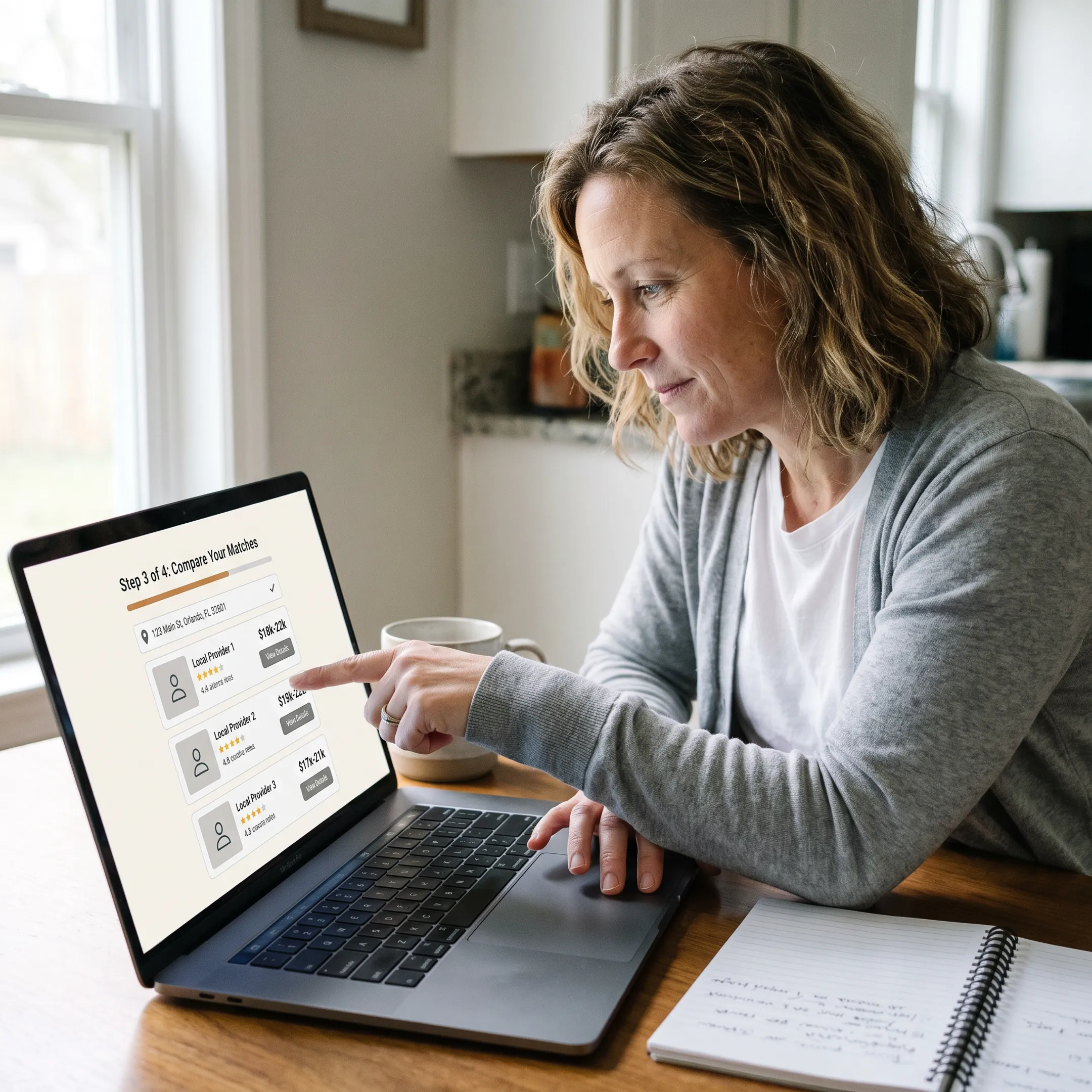 Homeowner completing an online solar quote matching form