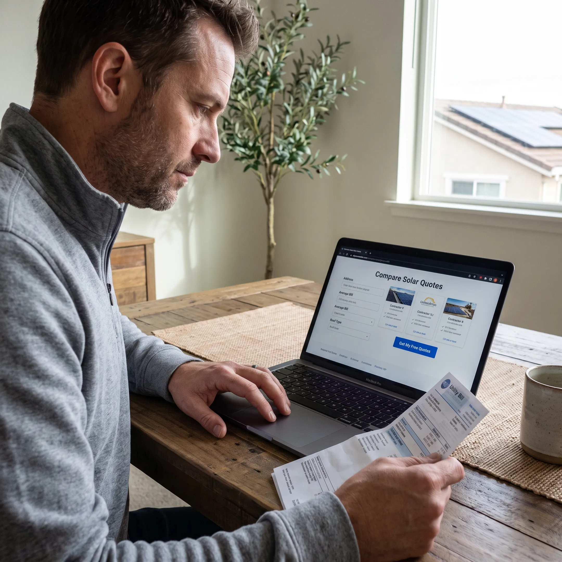 Homeowner completing a solar quote matching form online