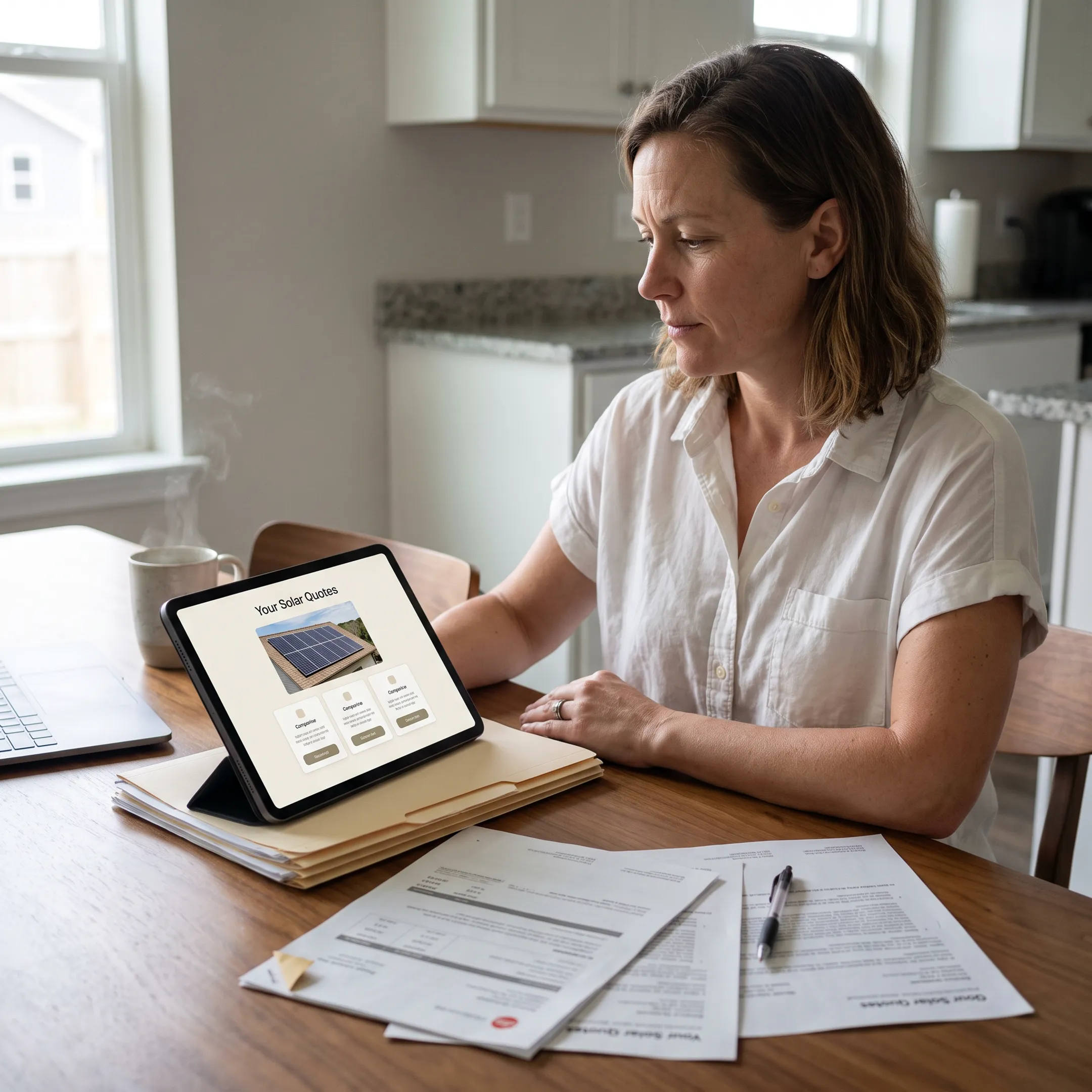 Homeowner comparing solar contractor quotes for a Florida property