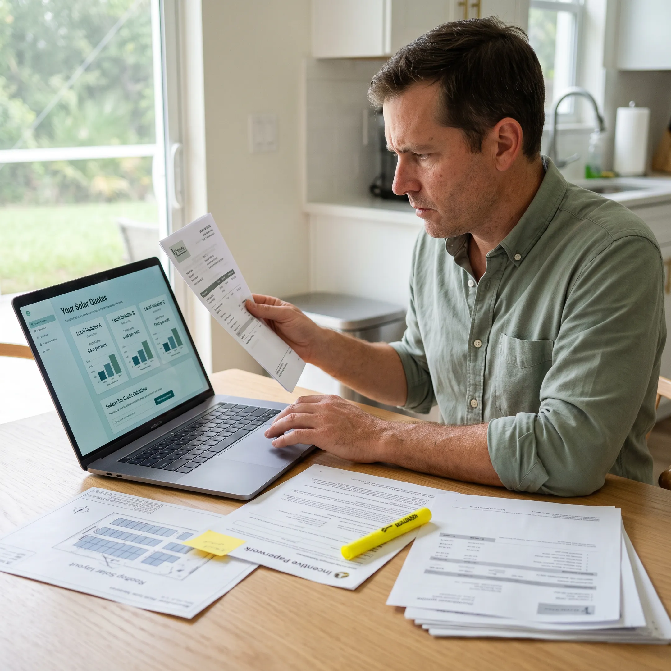 Florida homeowner reviewing solar panel quotes and incentive information