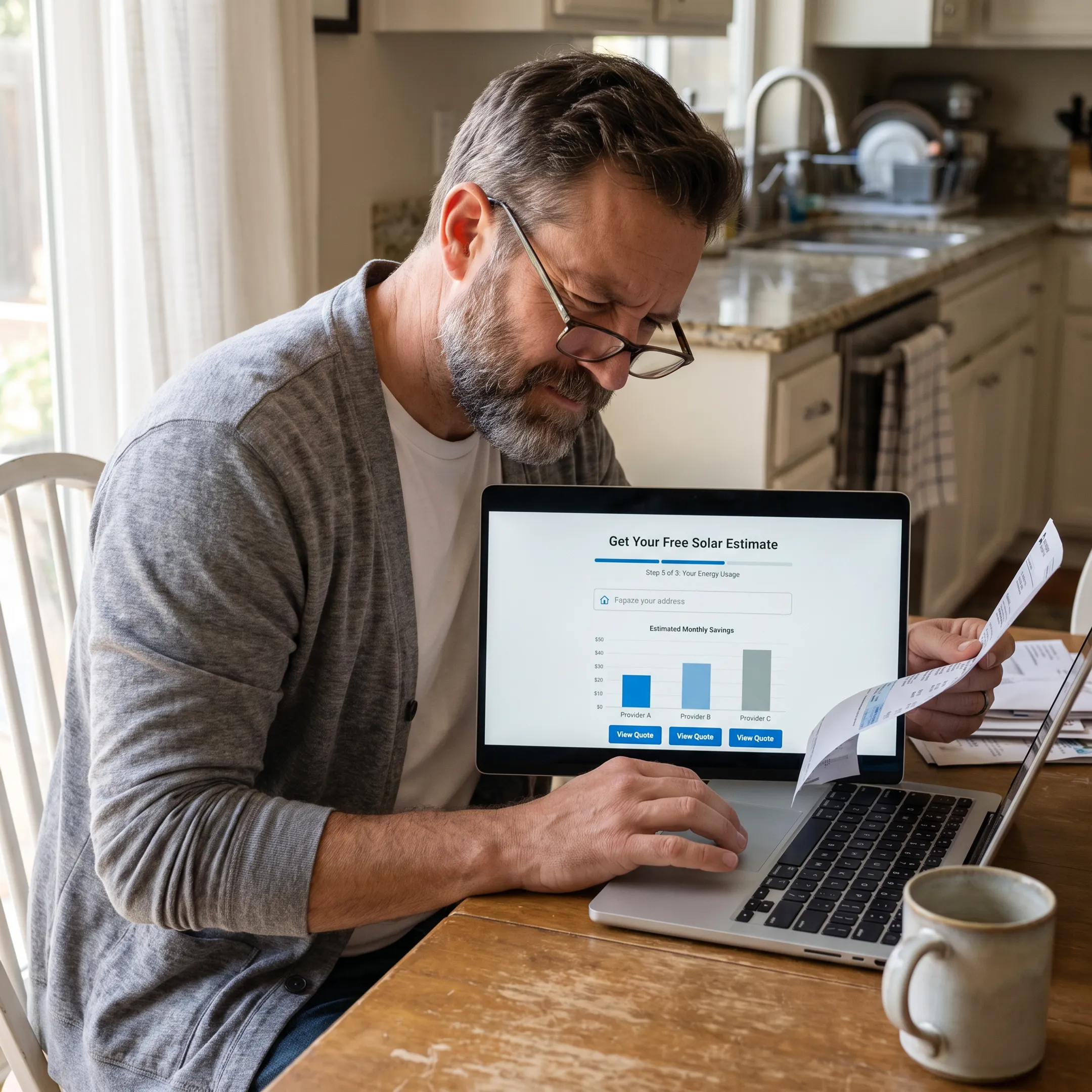 Homeowner completing an online solar quote request