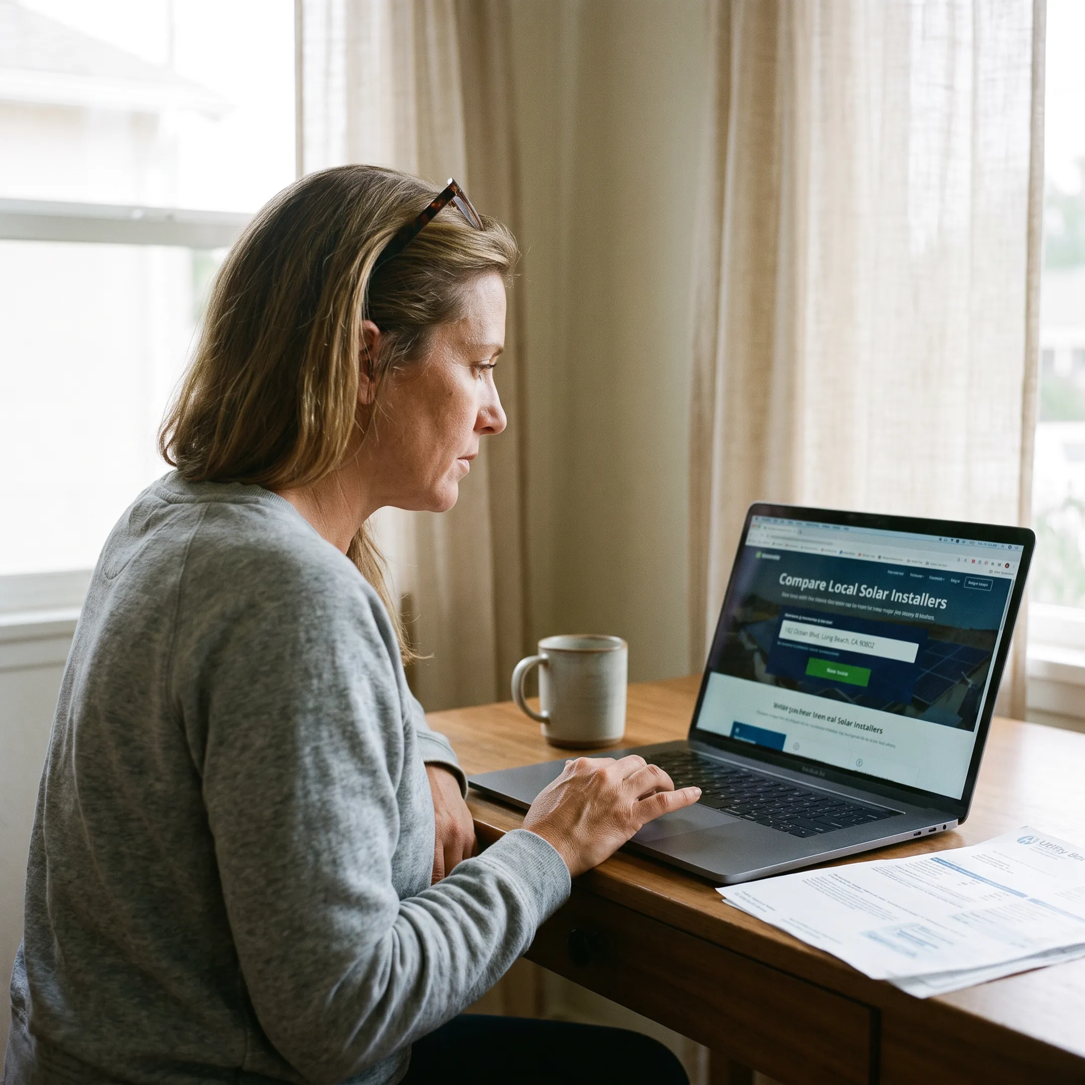 Homeowner completing a solar contractor matching request online