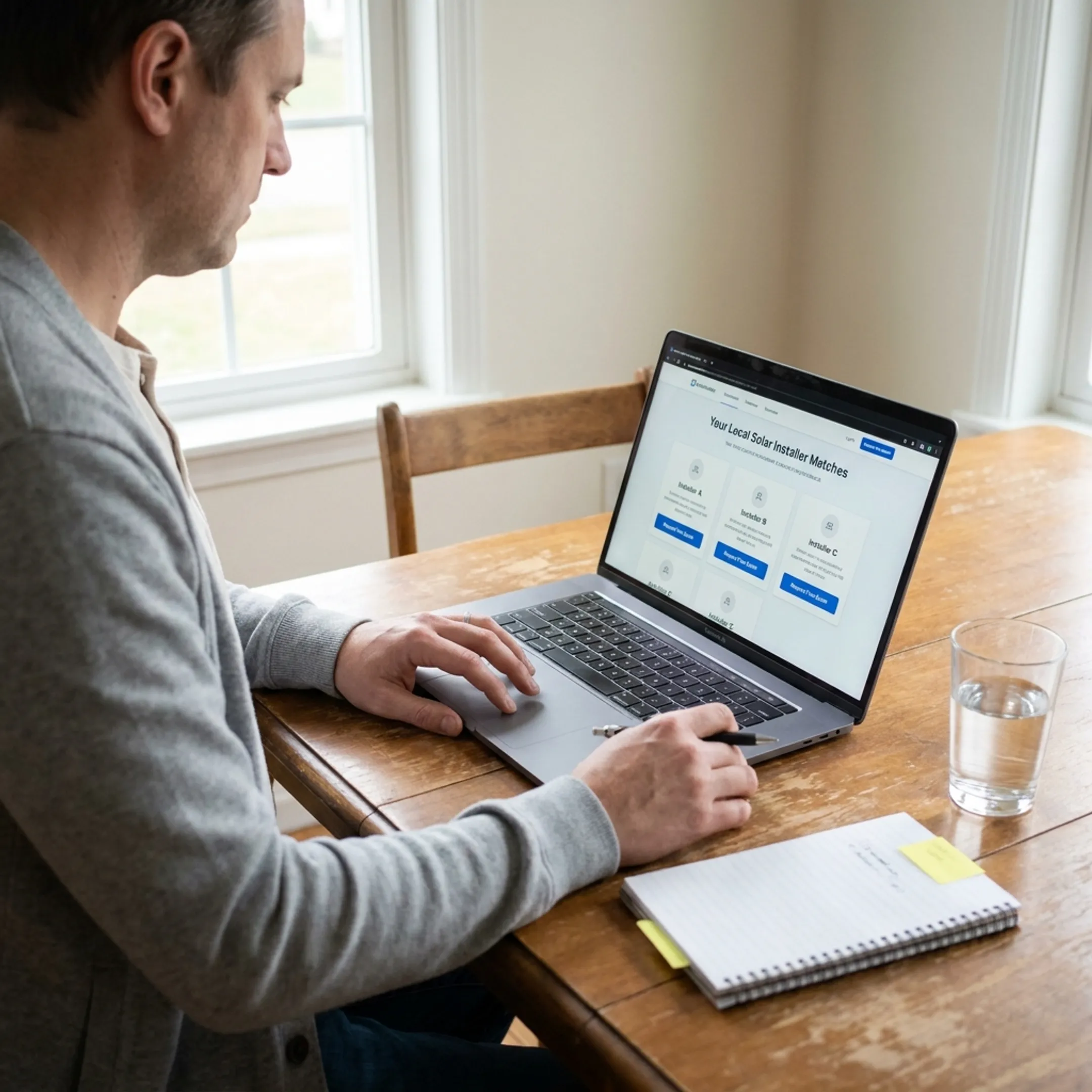 Charlotte homeowner comparing solar contractor quotes online
