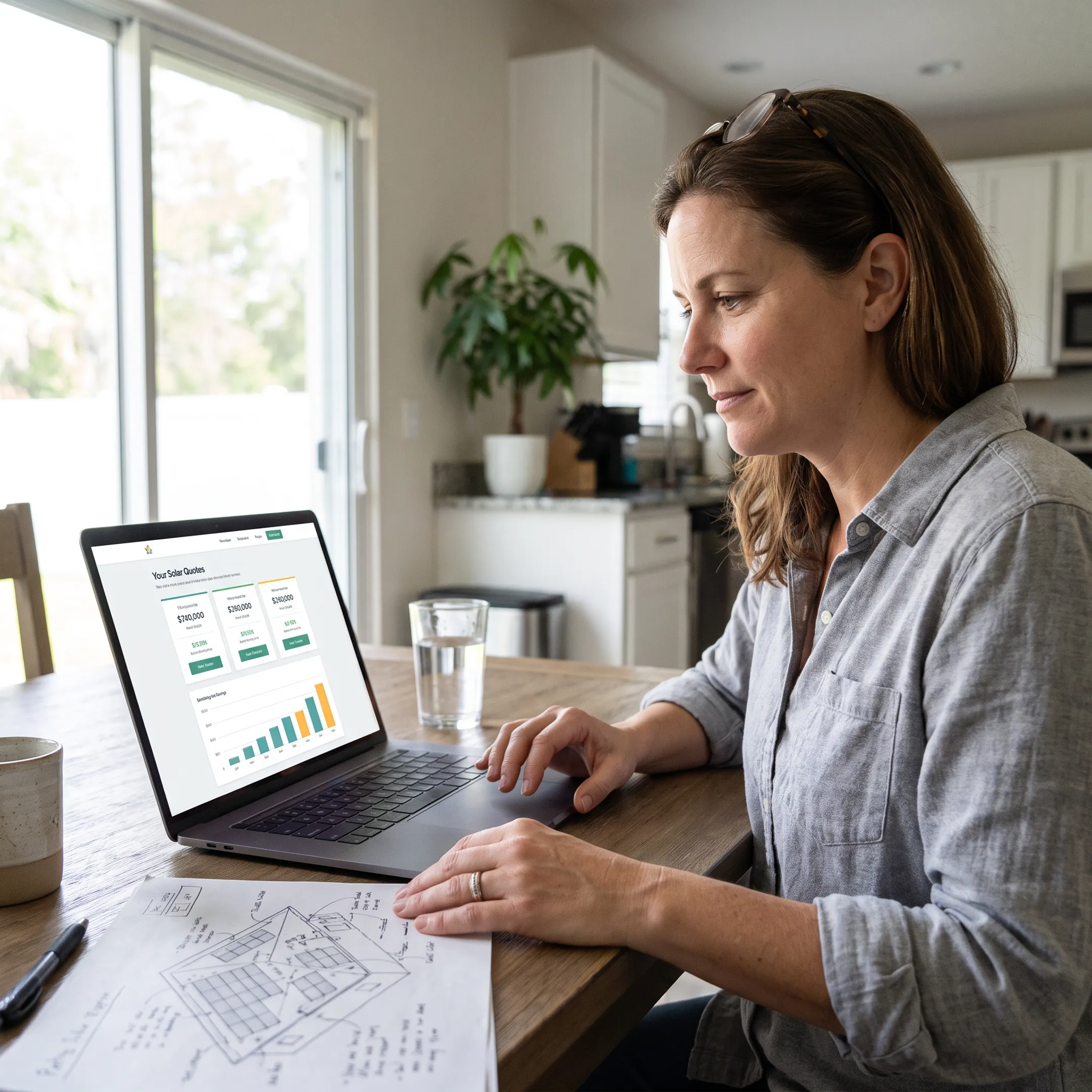 Homeowner comparing solar installation contractor quotes