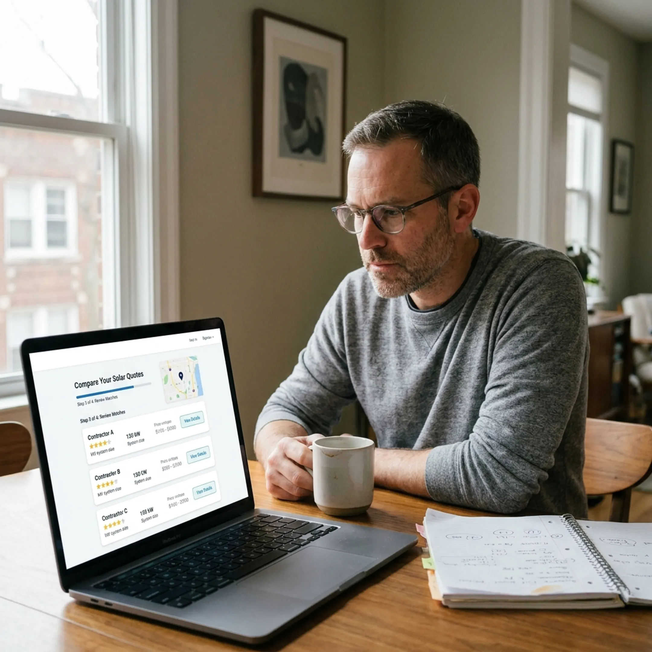 Homeowner reviewing solar installation quote options for a Chicago home
