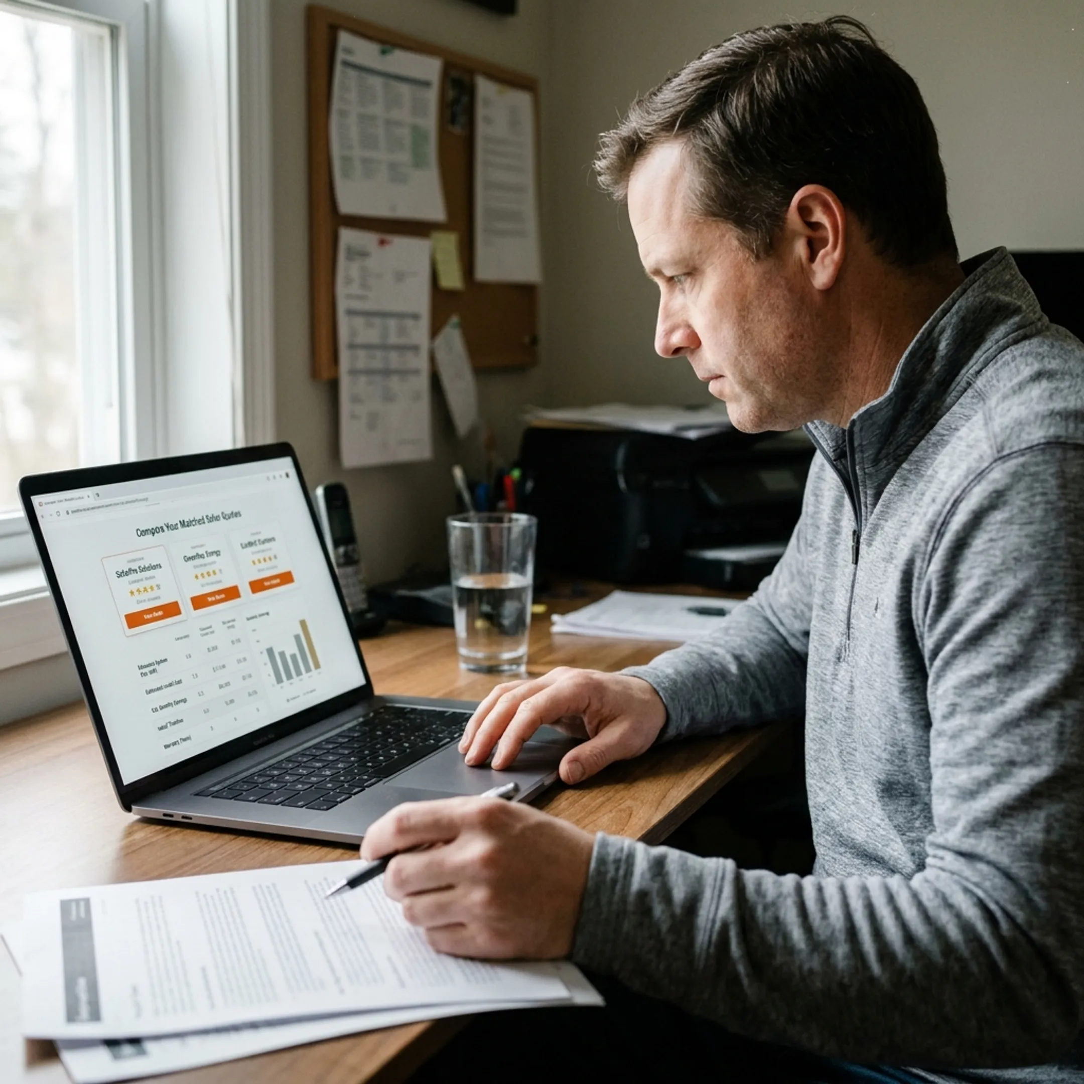 Homeowner comparing solar contractor matches and project quotes