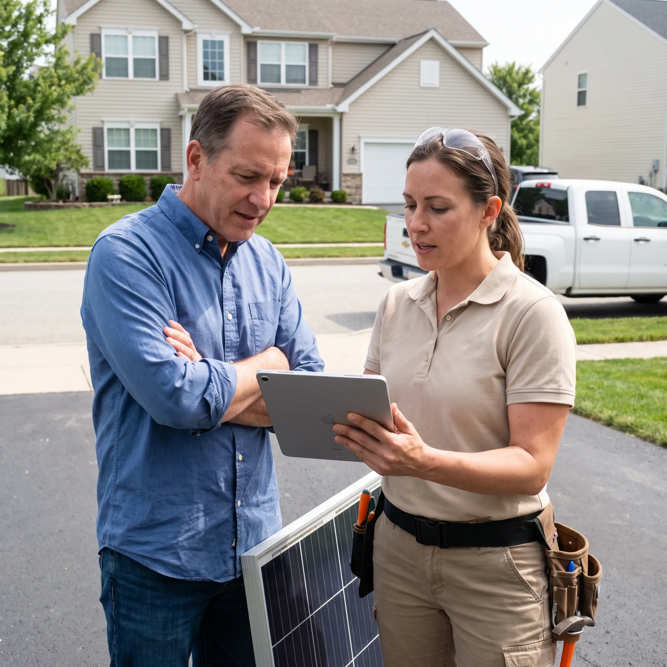 Missouri homeowner reviewing solar installation quotes with a contractor