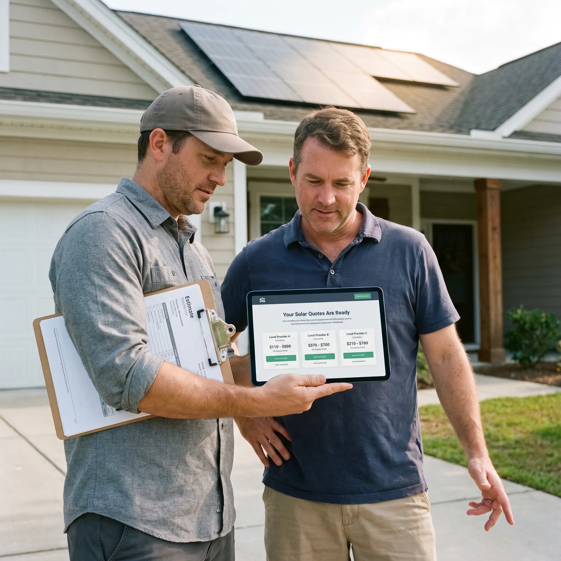 Home with rooftop solar panels in Charleston, South Carolina