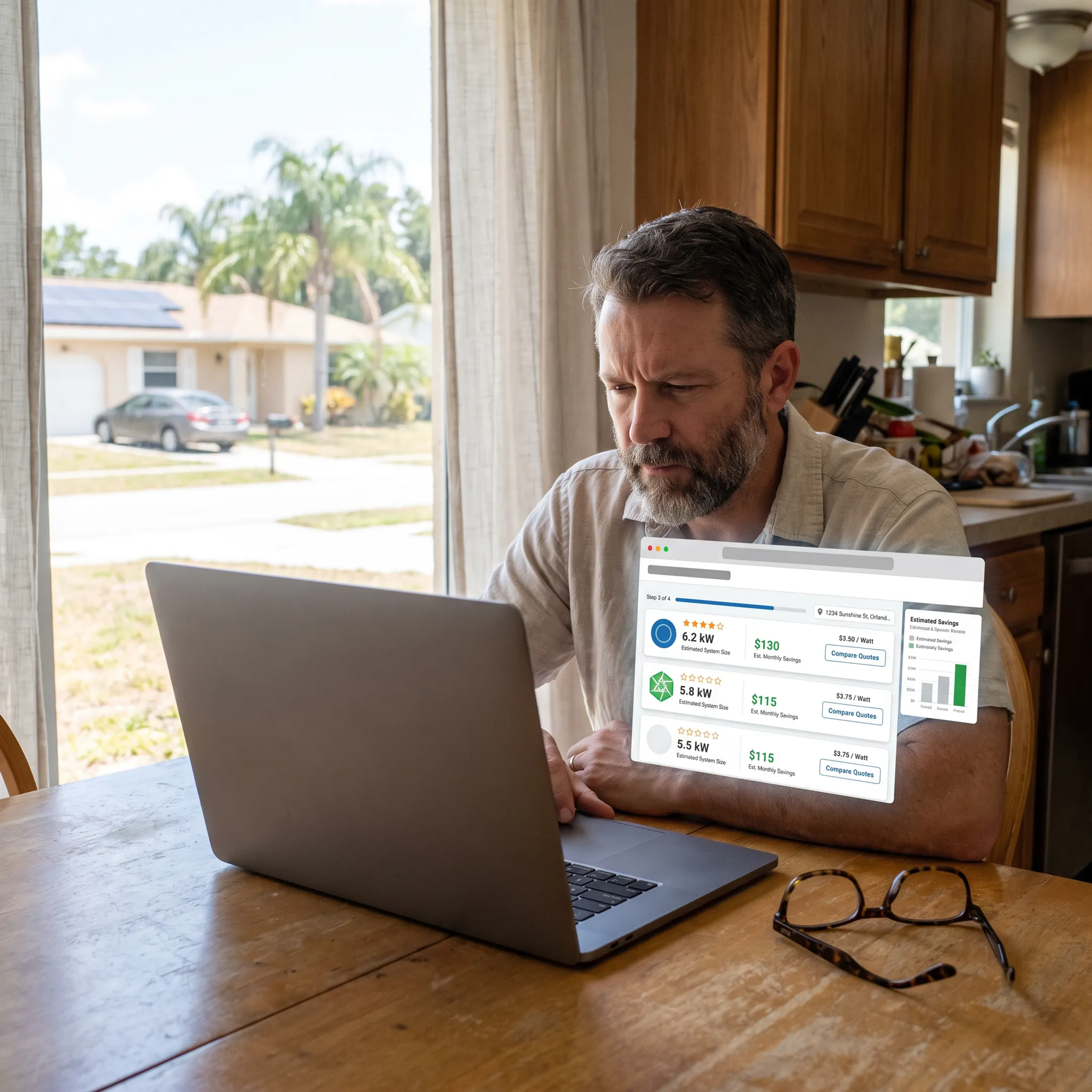 Orlando homeowner reviewing solar contractor quotes for a residential installation