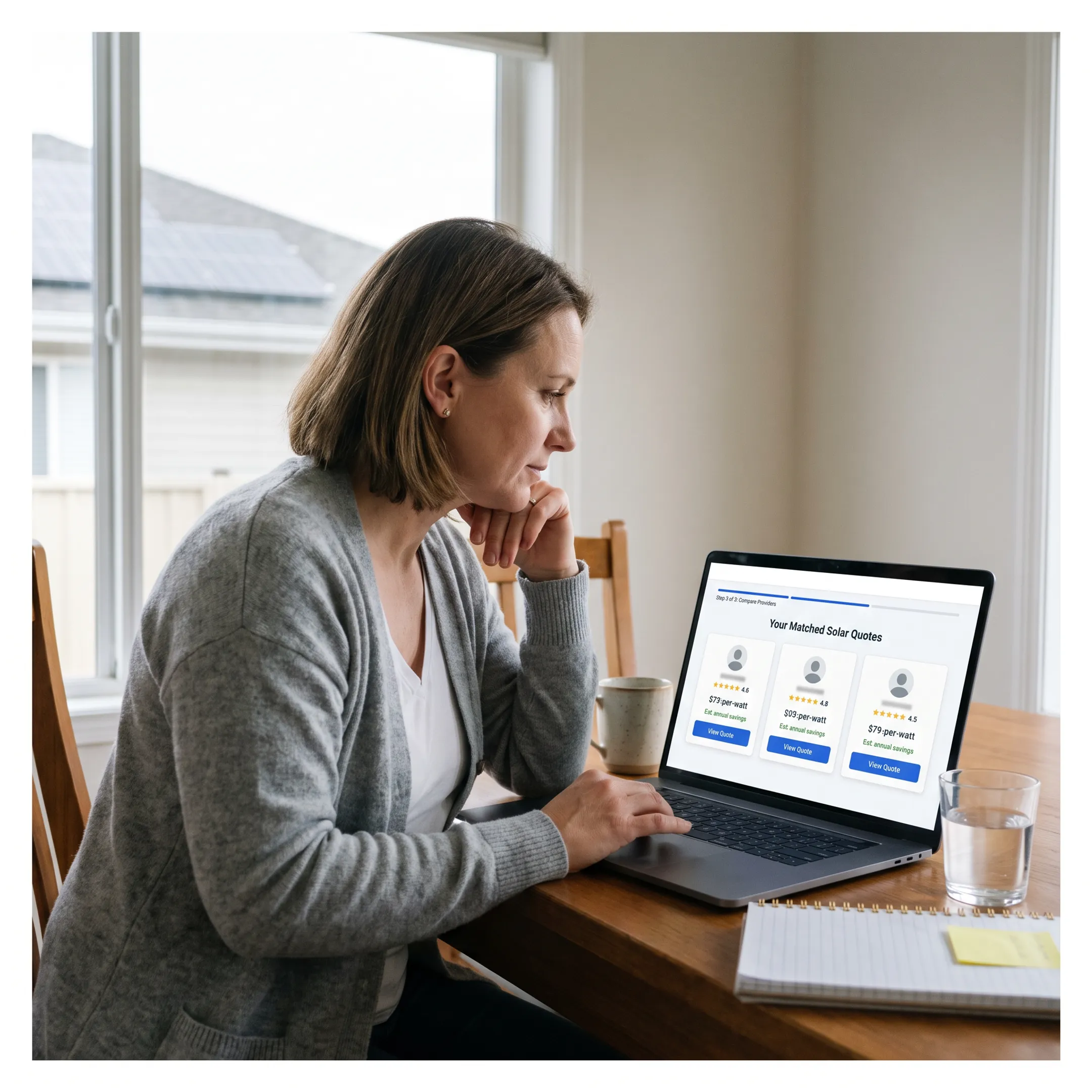 Homeowner comparing solar contractor matches online