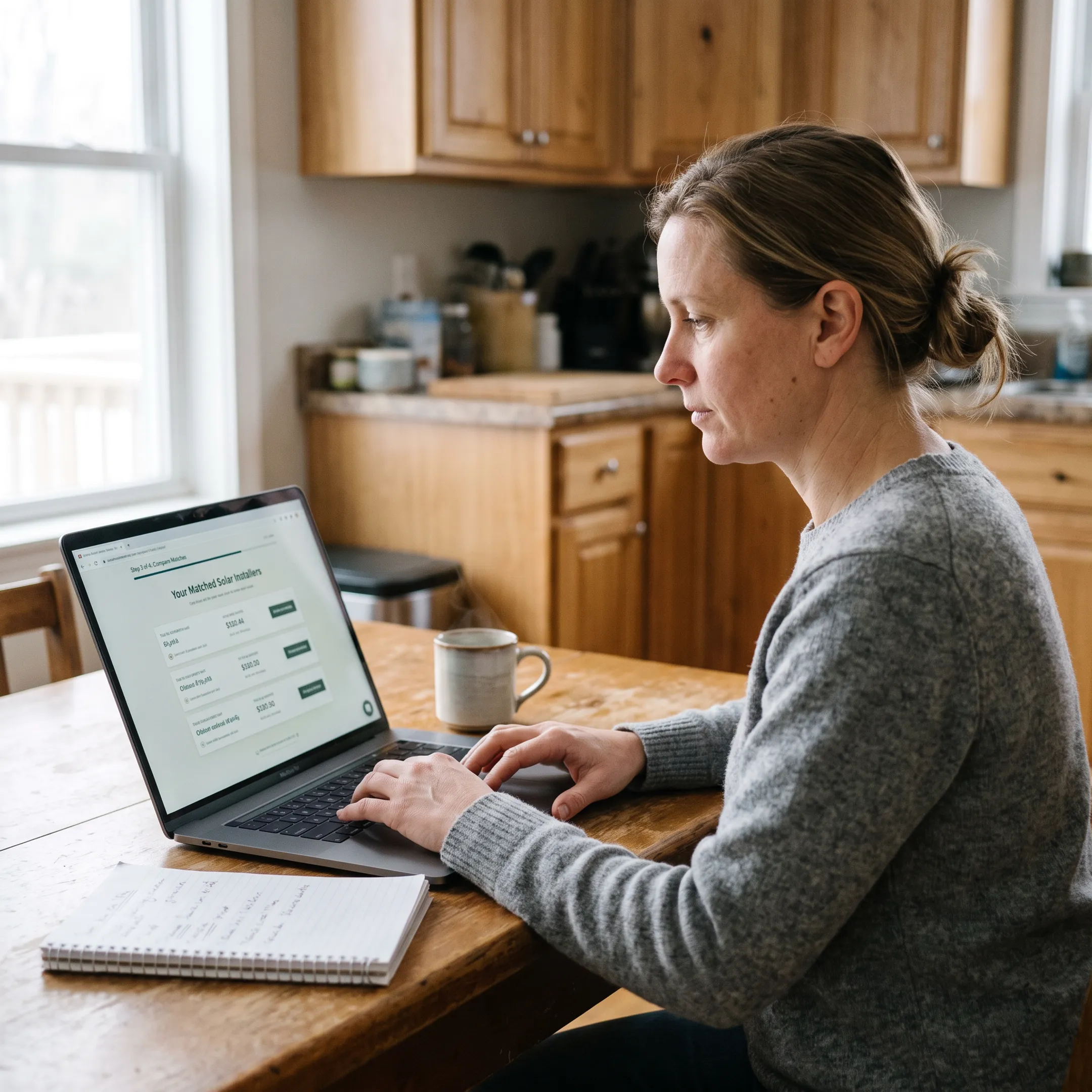 Homeowner comparing solar contractor matches and quote options online