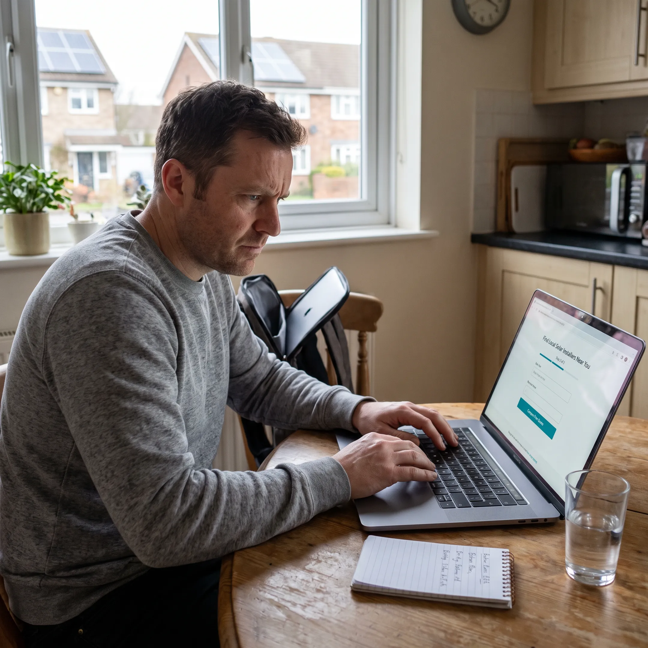 Homeowner completing a solar quote request online
