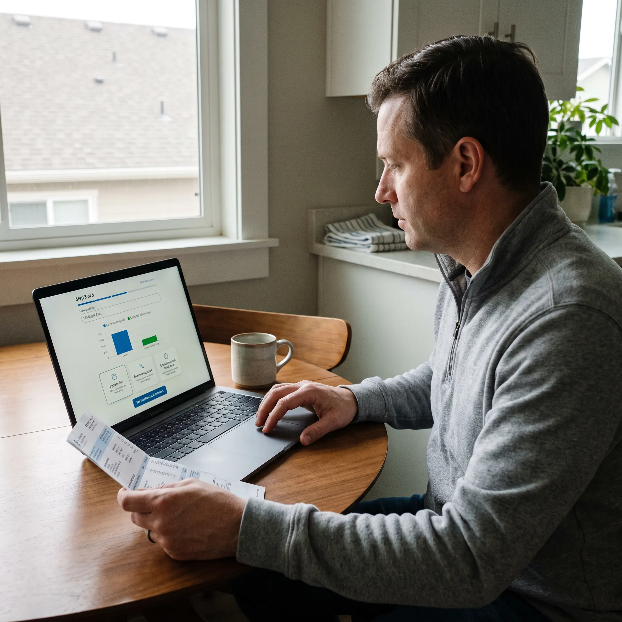 Homeowner completing a solar contractor matching form