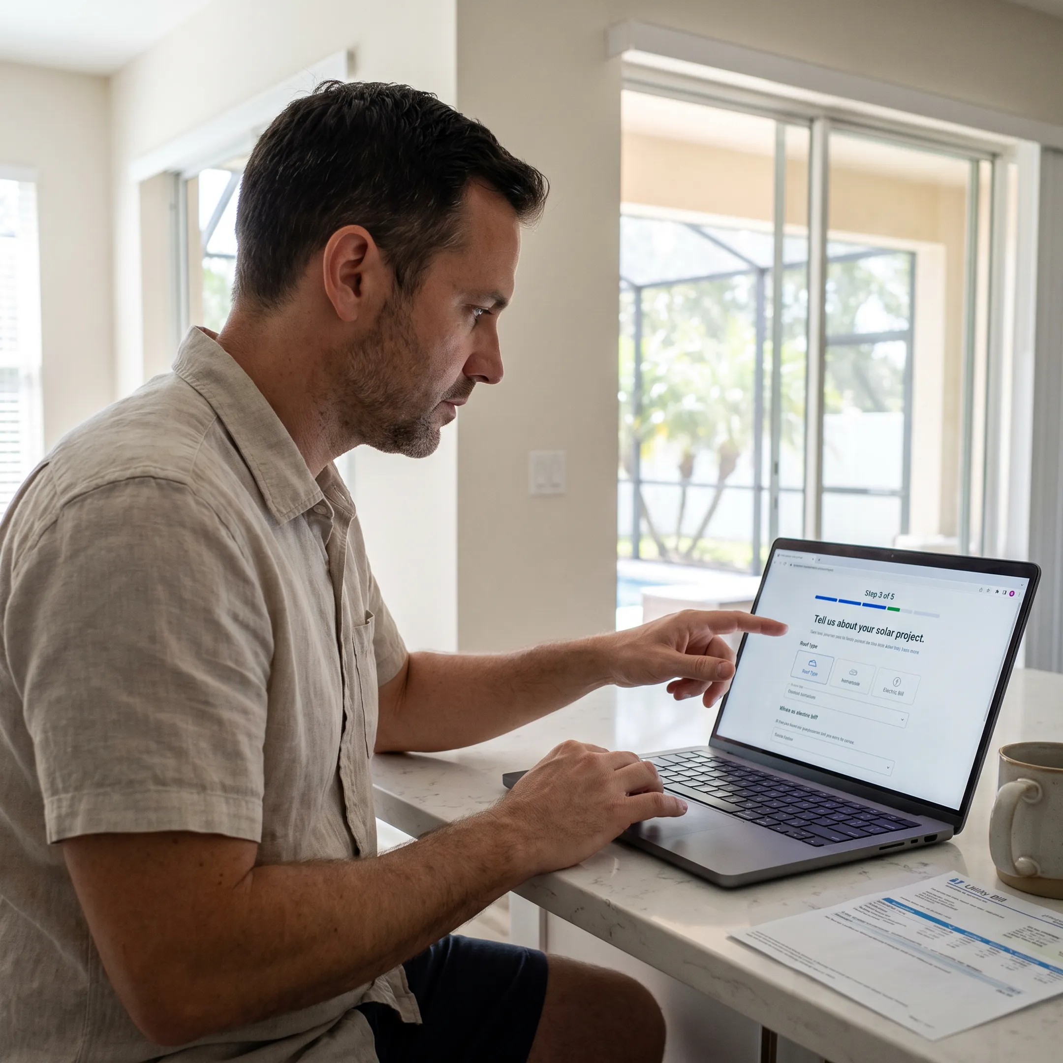 Homeowner completing a solar quote matching request online