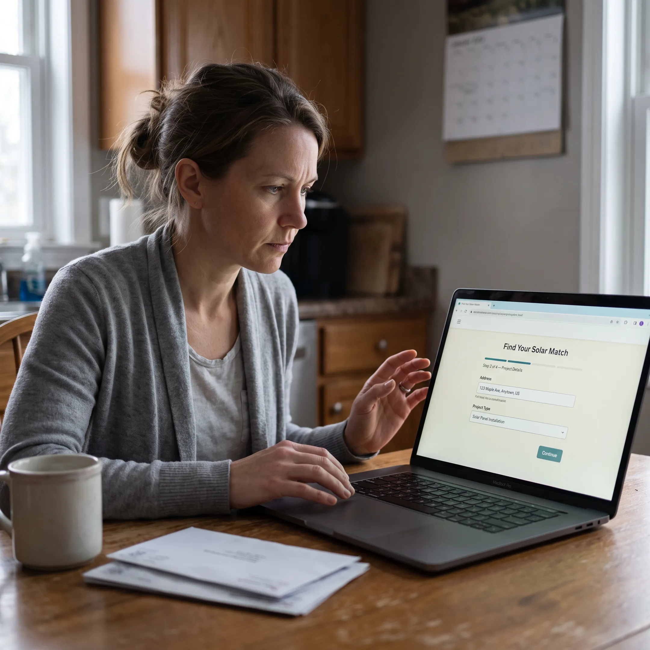 Homeowner completing a solar quote matching request online