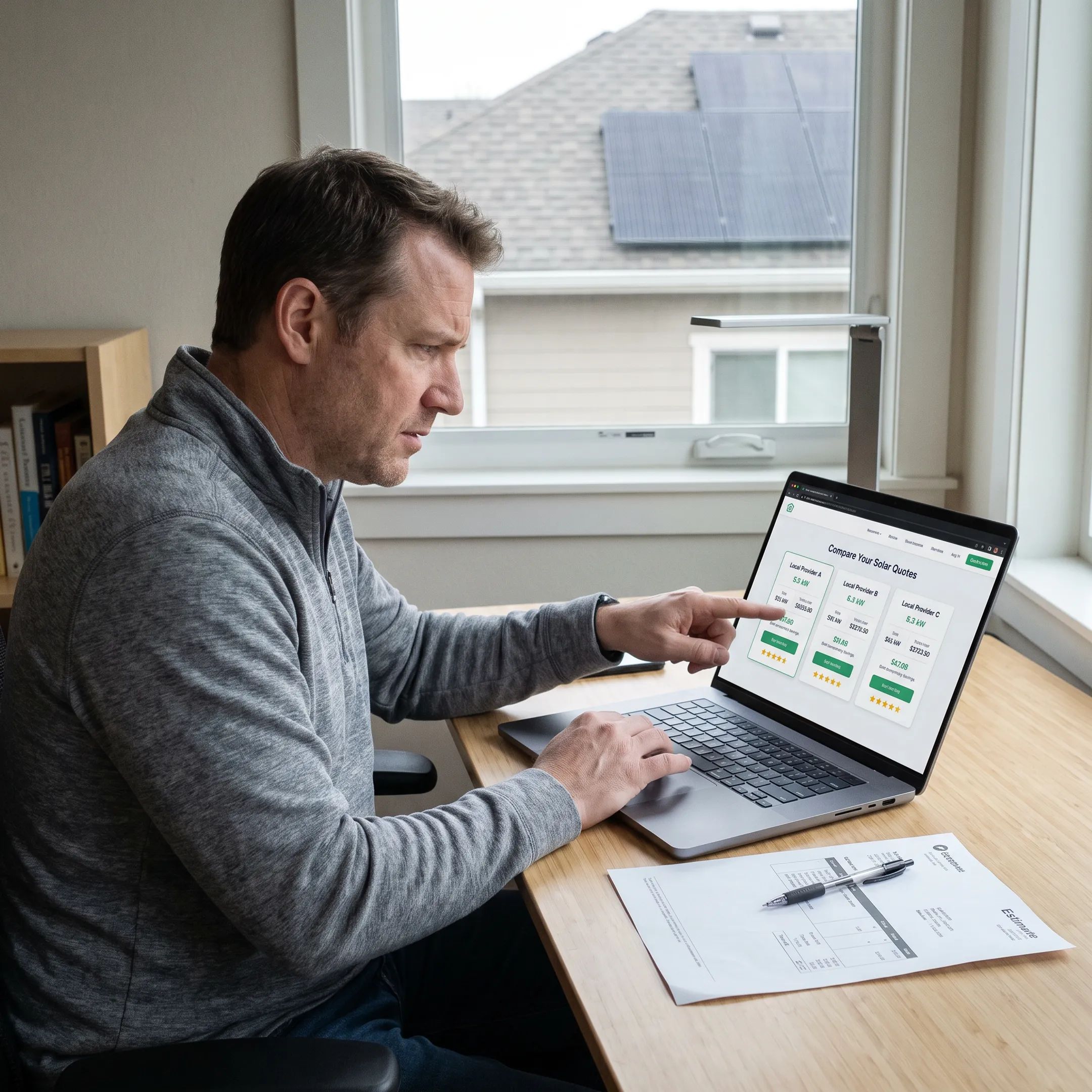 Homeowner reviewing solar contractor options
