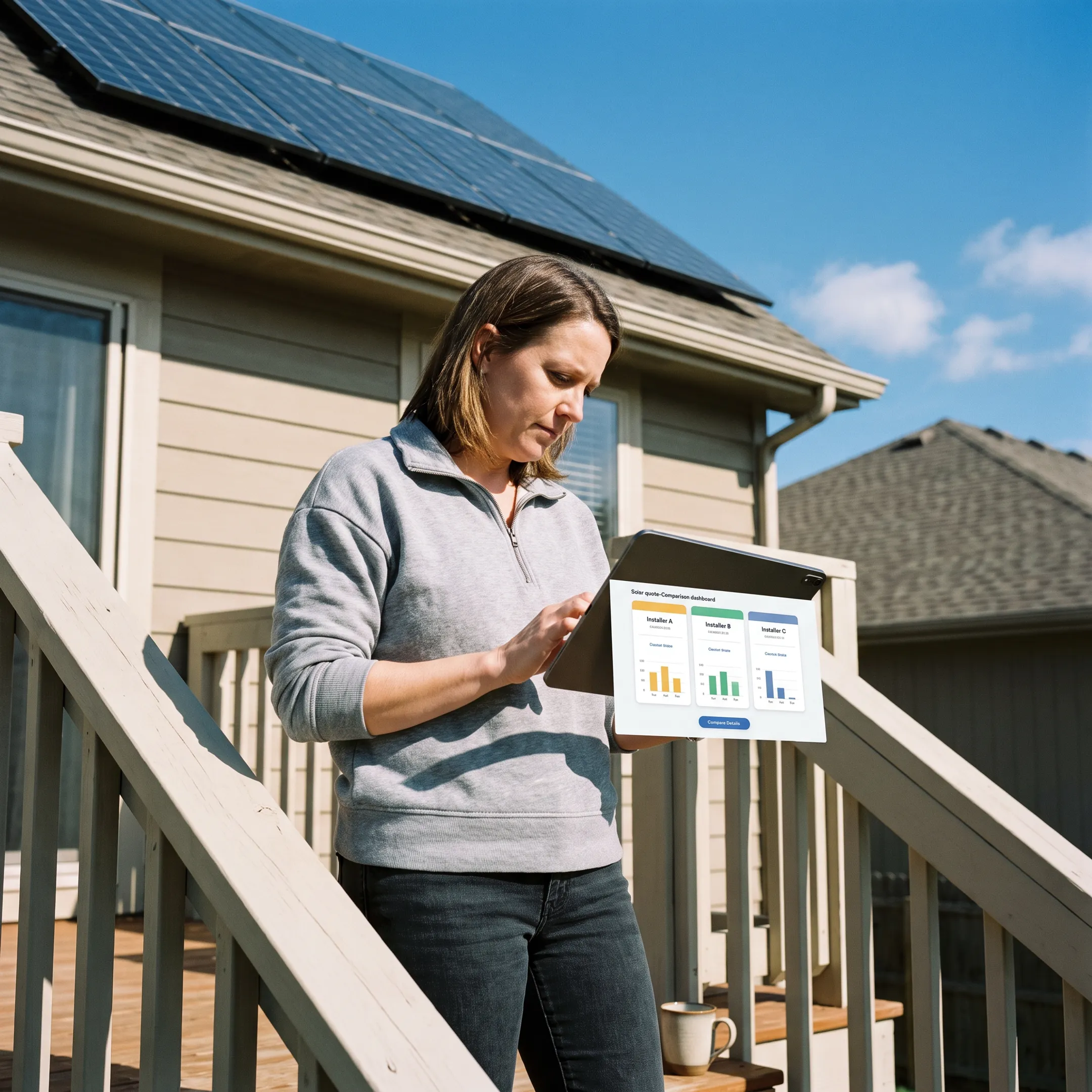 Home with rooftop solar panels in a Louisville residential neighborhood