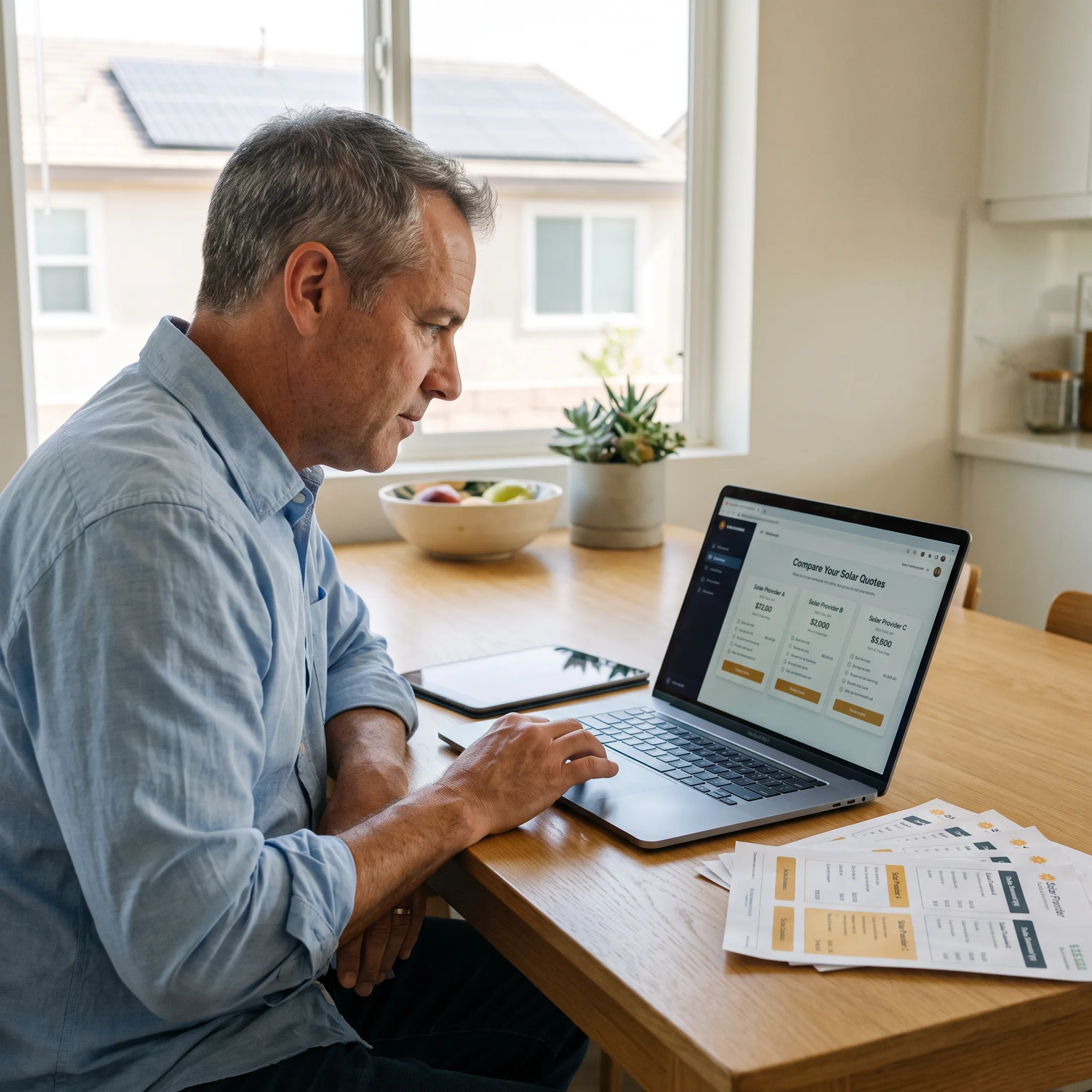 Homeowner reviewing solar installation quotes for an Orange County residence