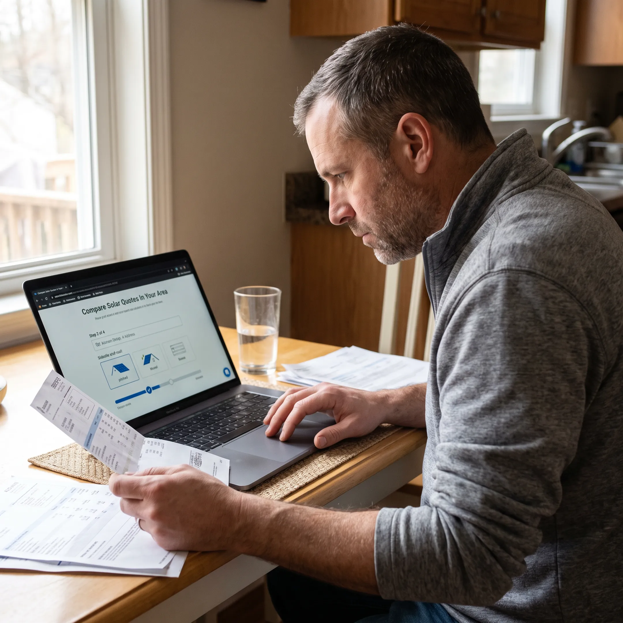 Homeowner completing a solar contractor quote matching form