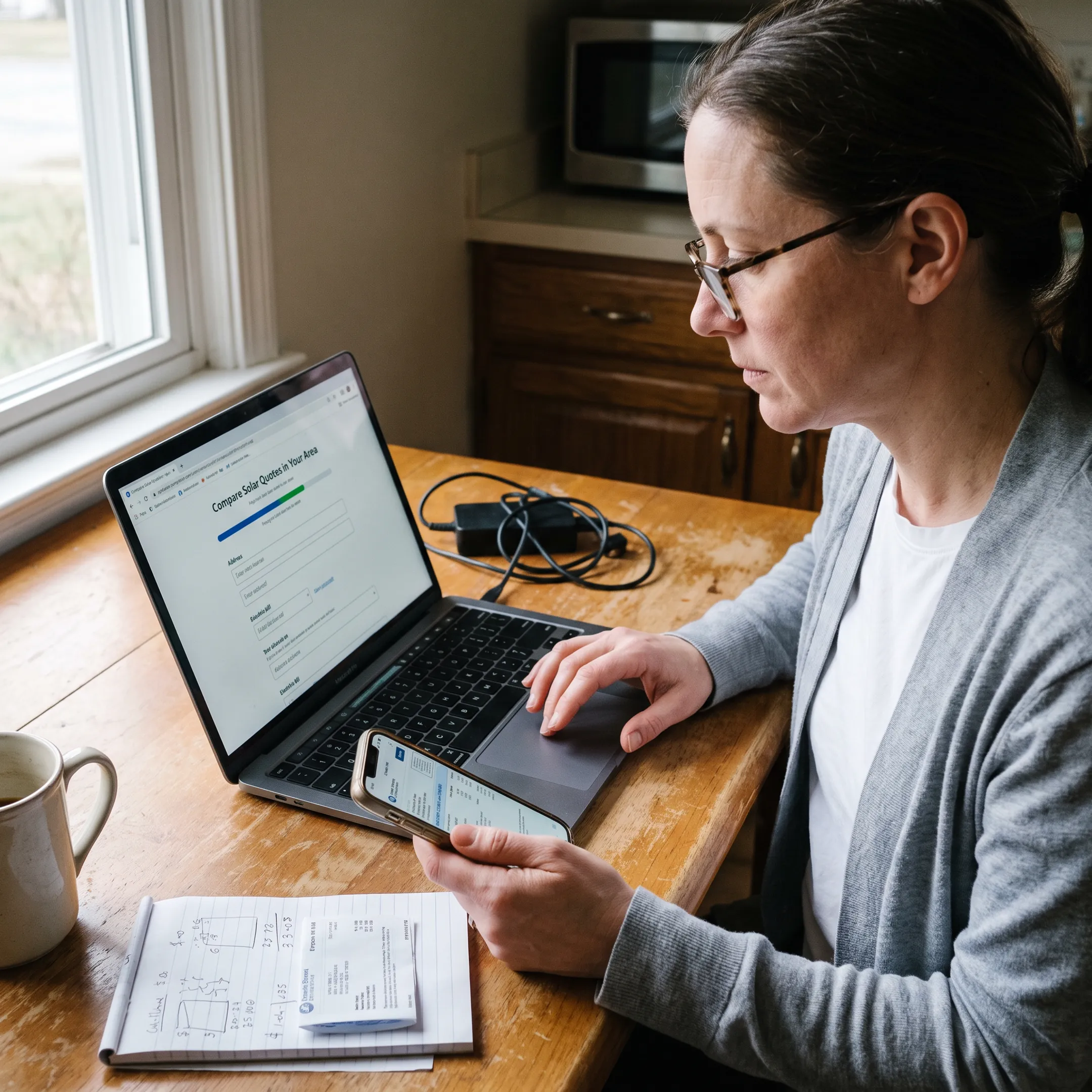 Homeowner completing an online solar quote request