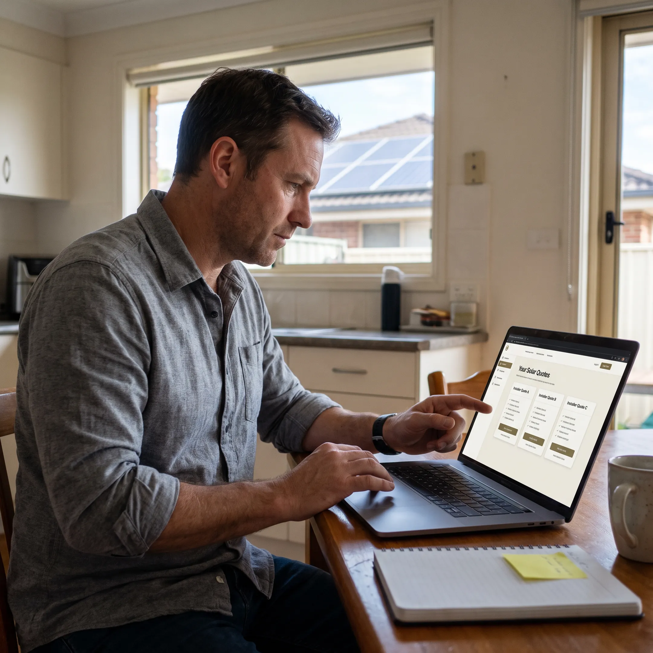 Homeowner reviewing solar contractor quotes for an Omaha home