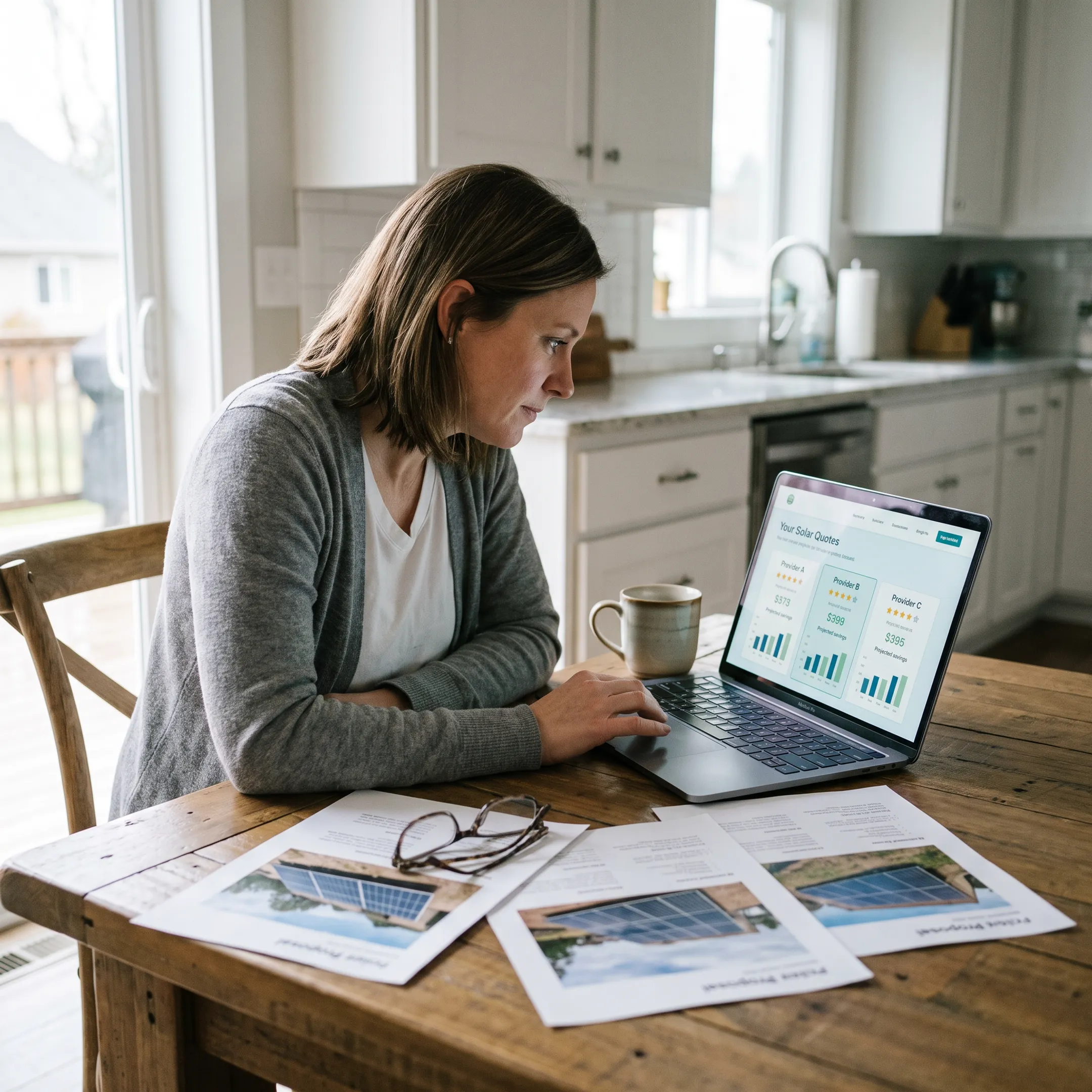 California homeowner comparing solar contractor proposals