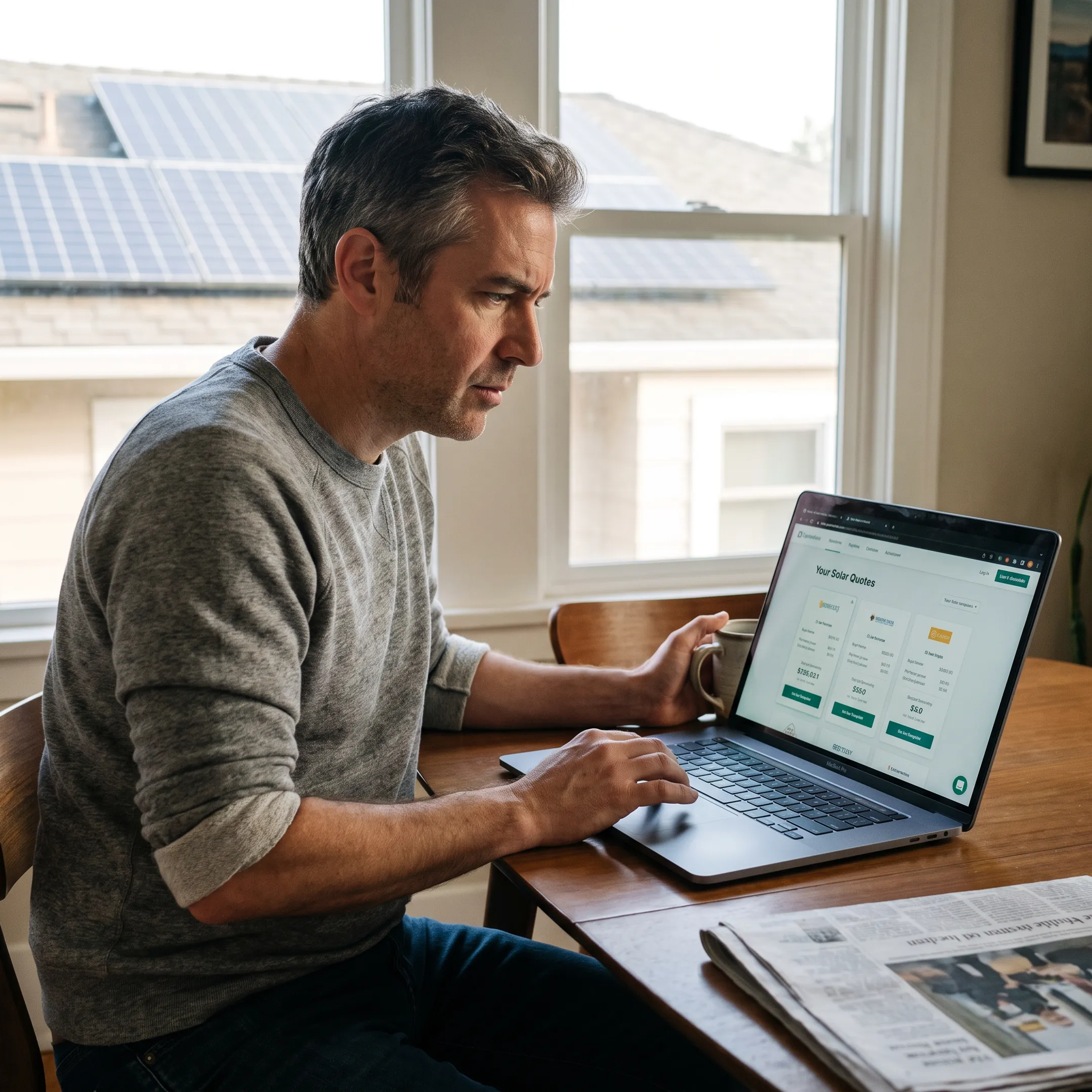 Oakland homeowner reviewing solar contractor quote options