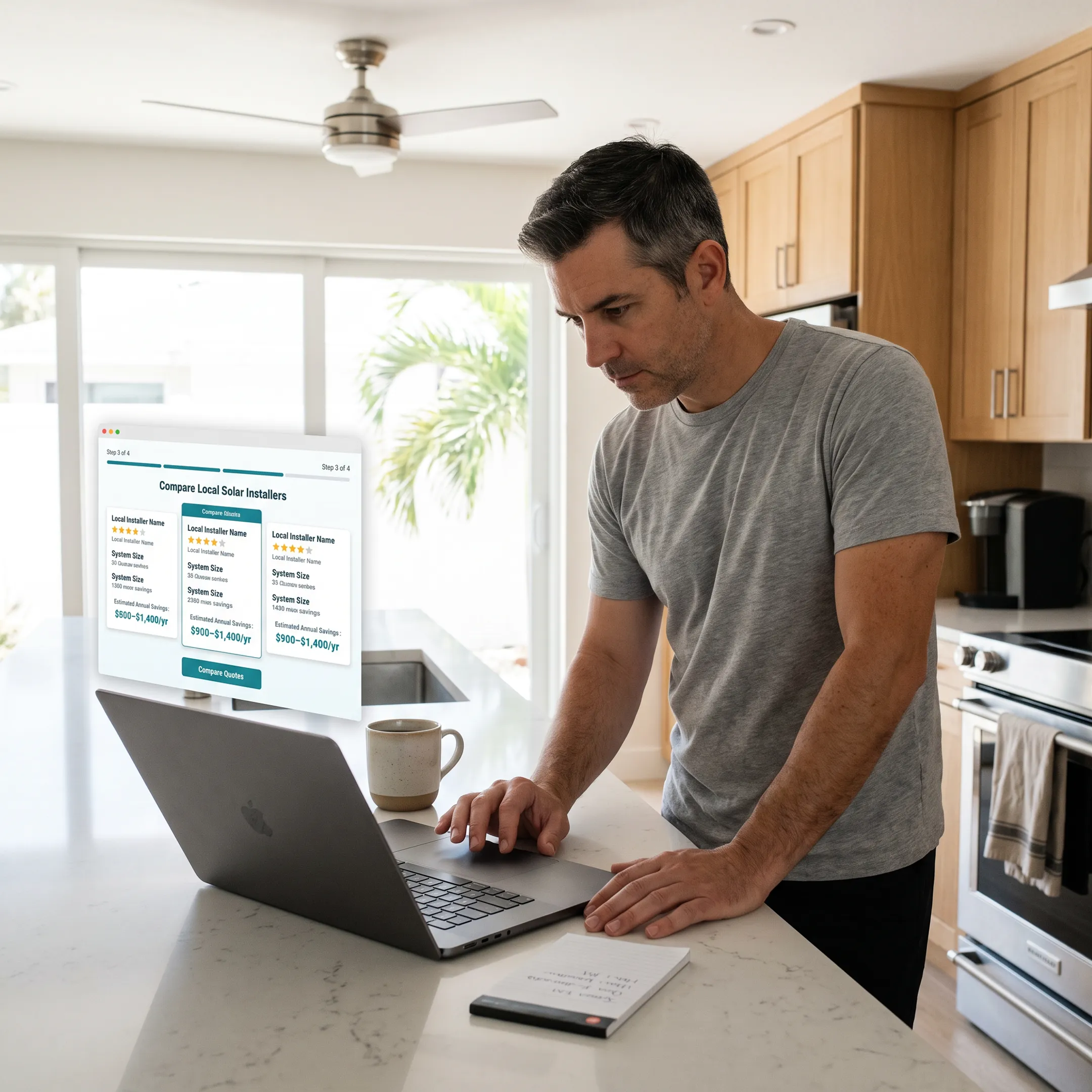 Homeowner completing an online solar quote request