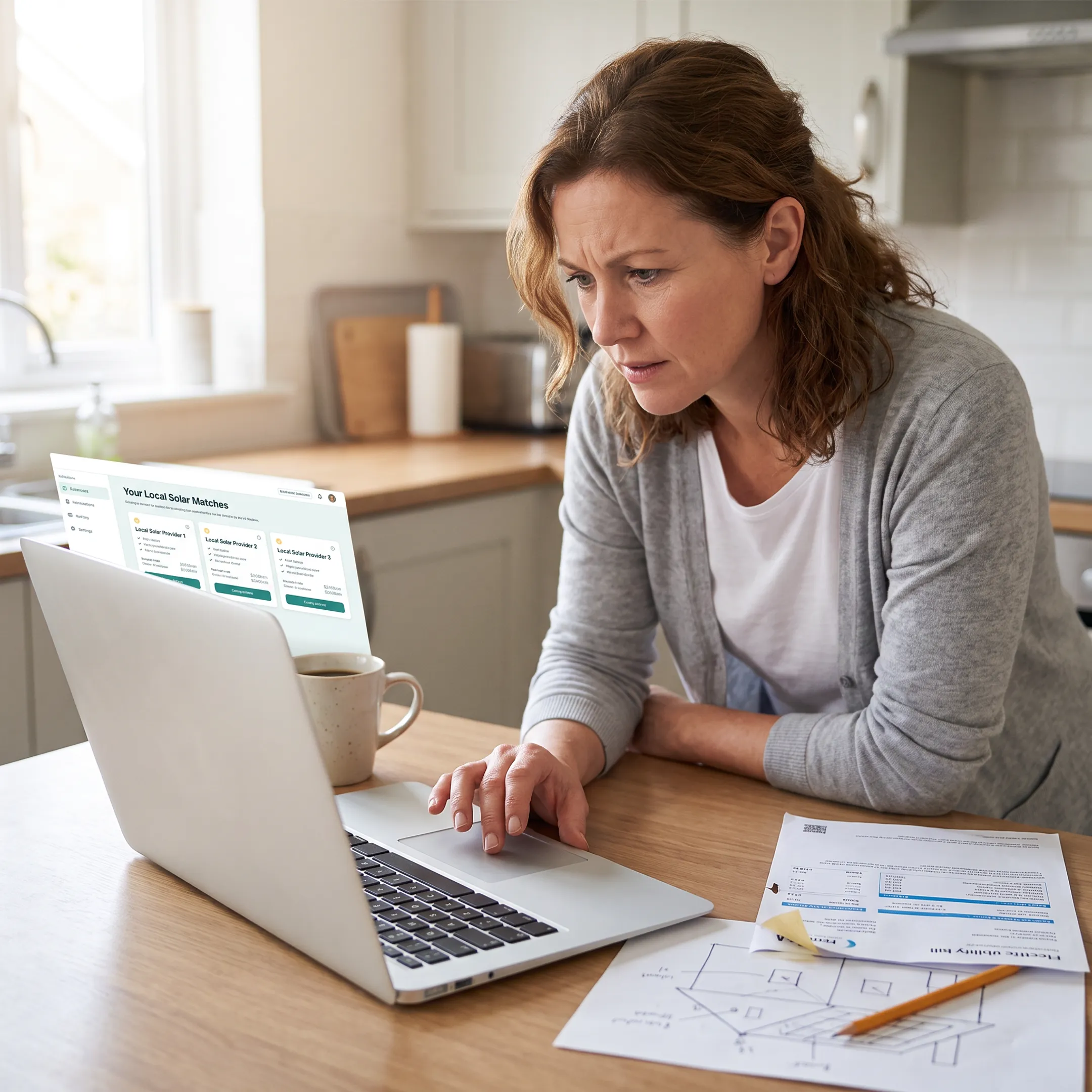 Homeowner comparing matched California solar contractors online