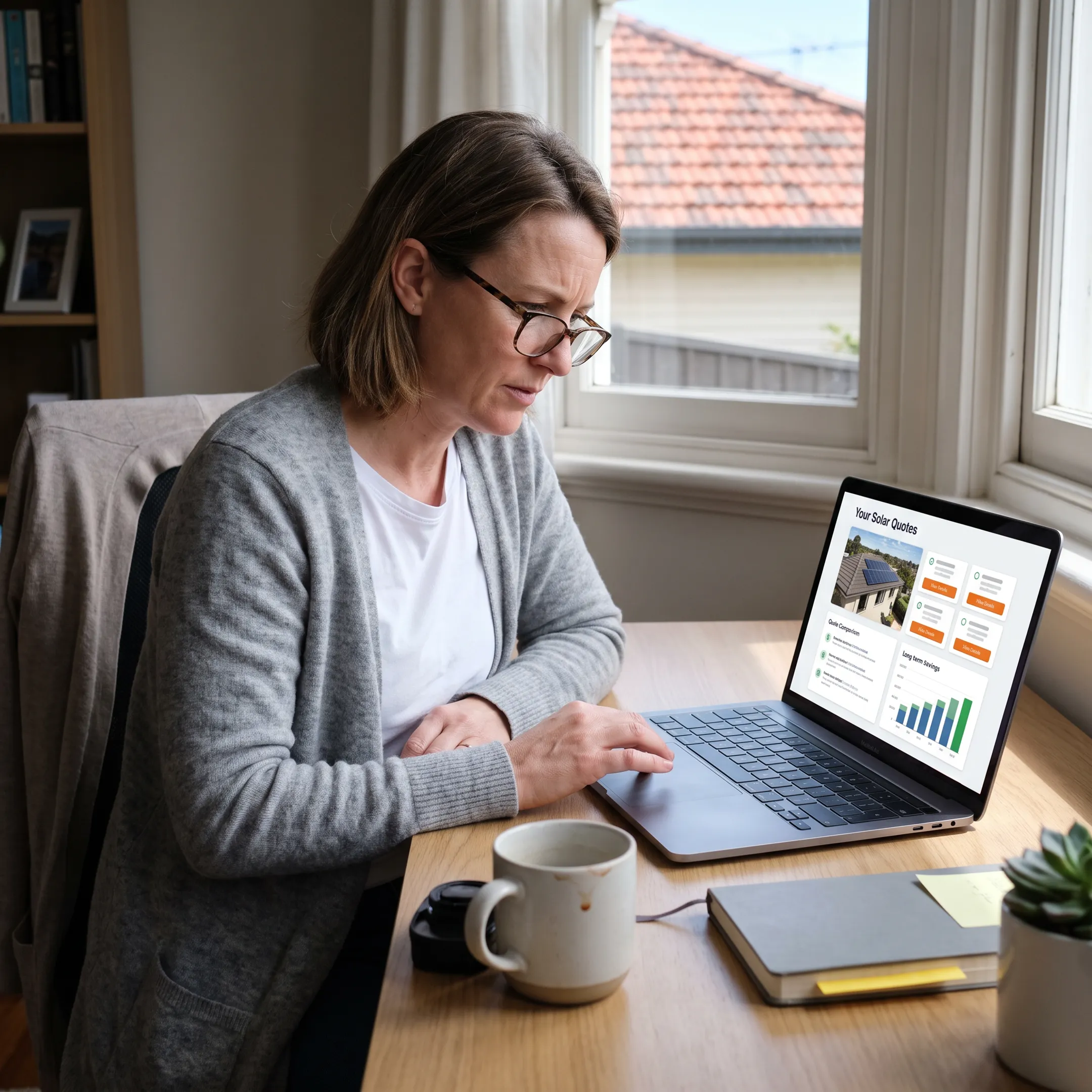 California homeowner reviewing solar installation quotes with a contractor comparison service