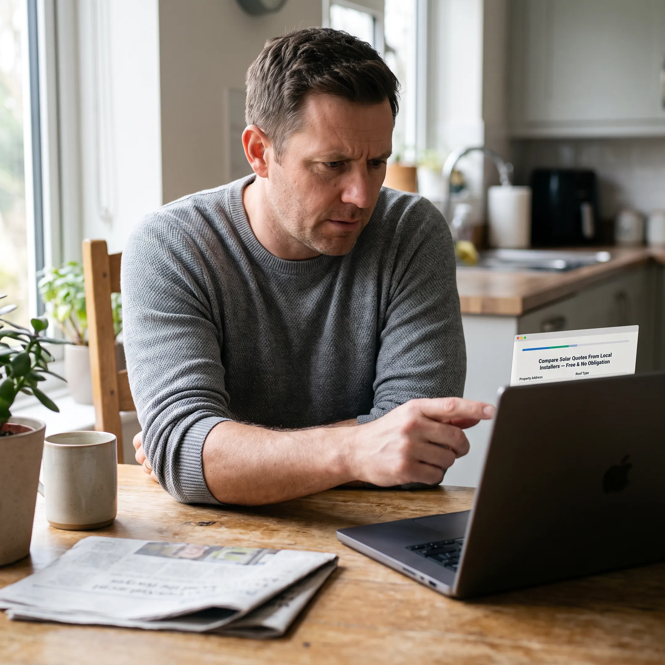 Homeowner completing an online solar quote matching form