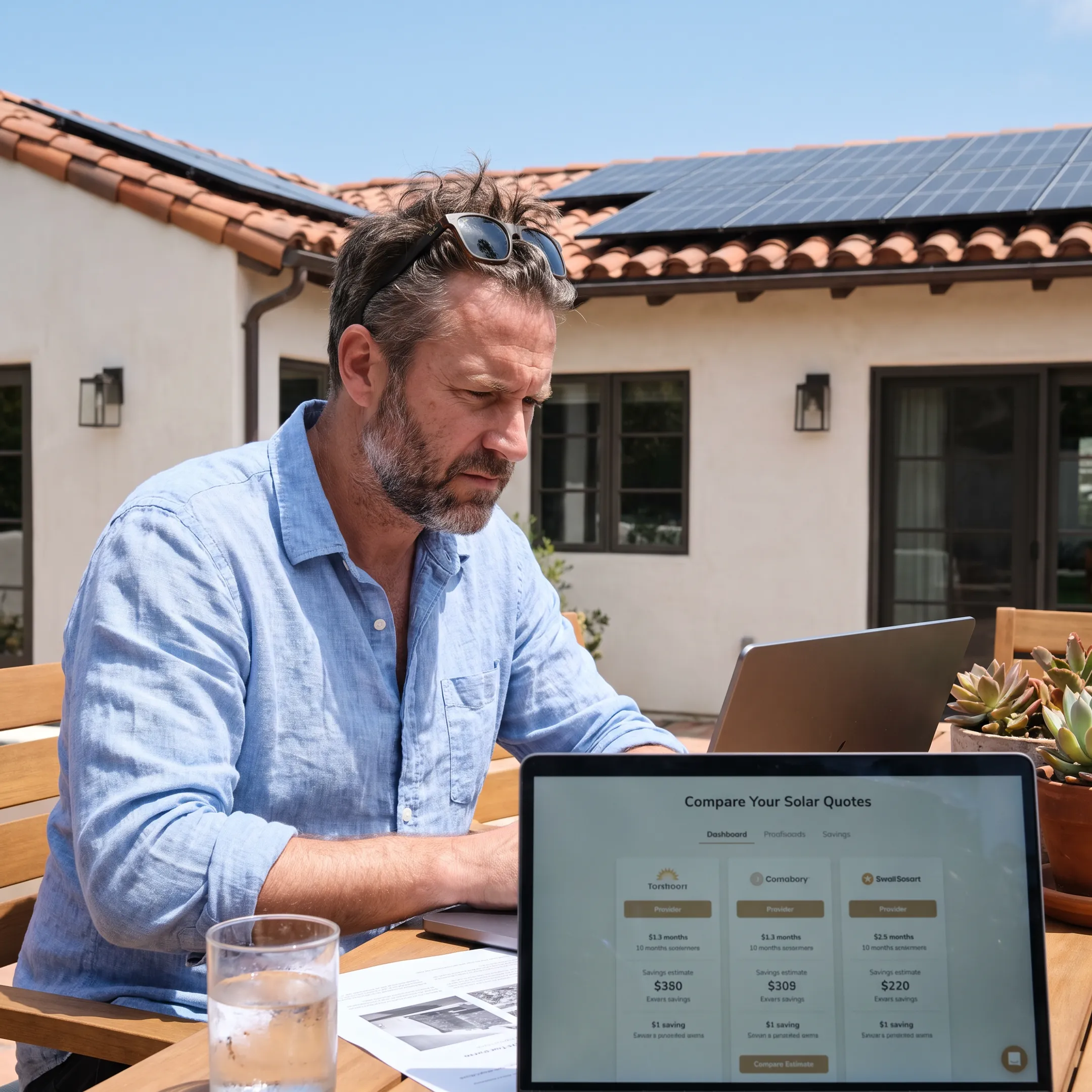 Santa Barbara homeowner reviewing solar contractor quotes online