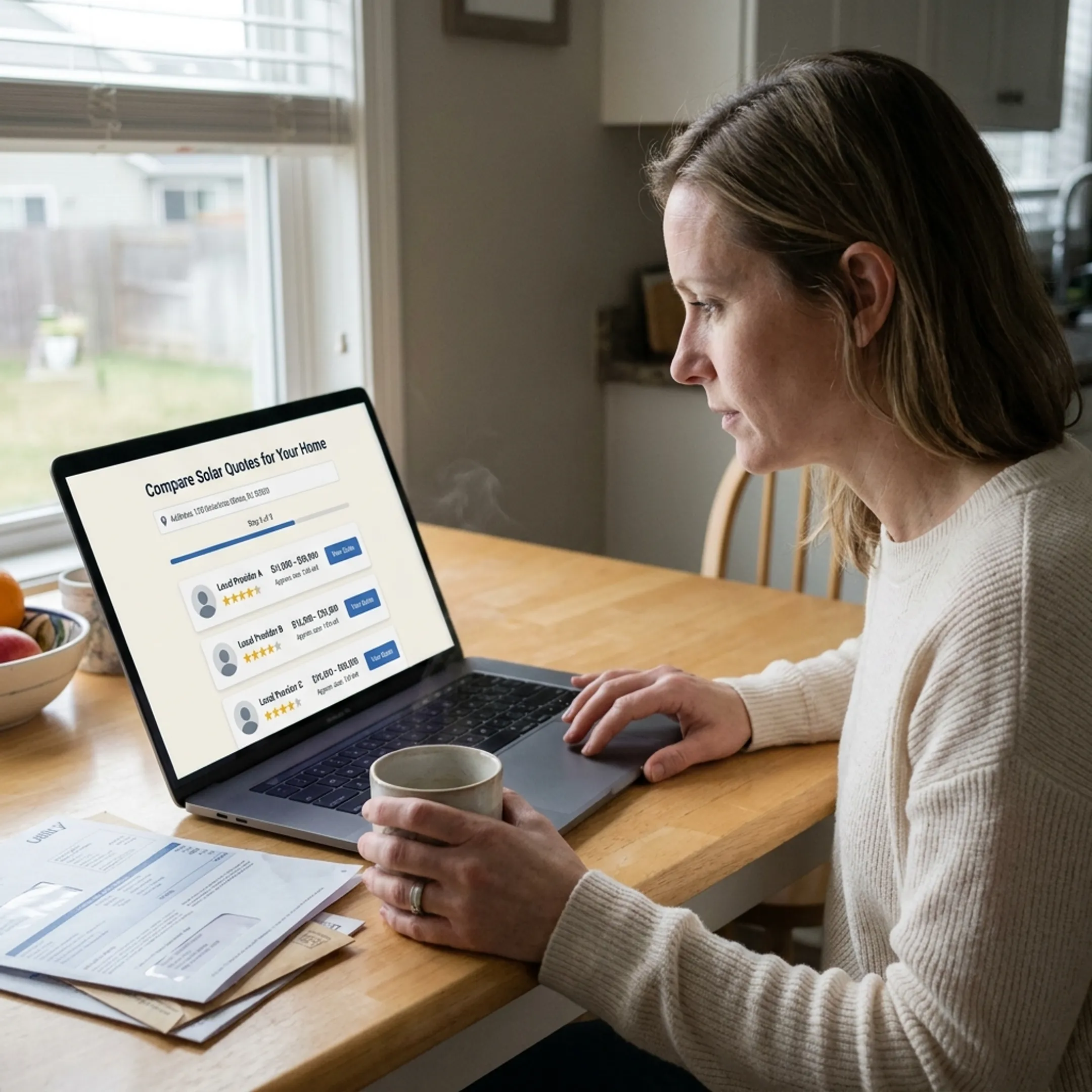 Homeowner completing a solar contractor matching form