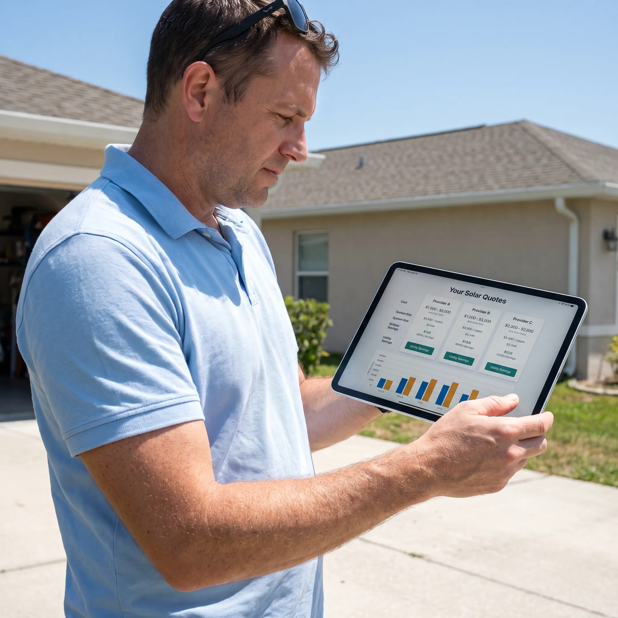 Homeowner comparing solar roof contractor quotes in Florida