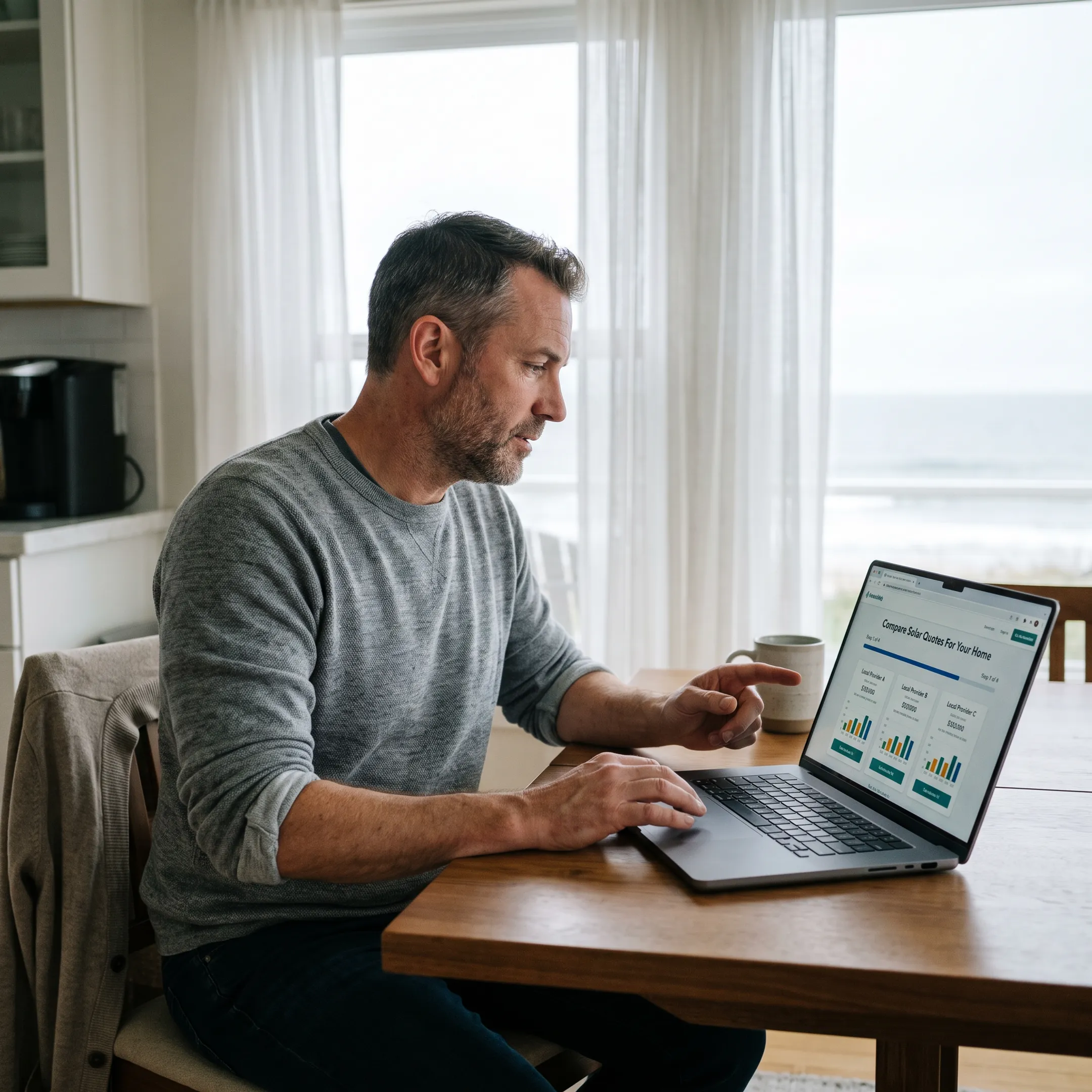 Homeowner completing an online solar quote matching request