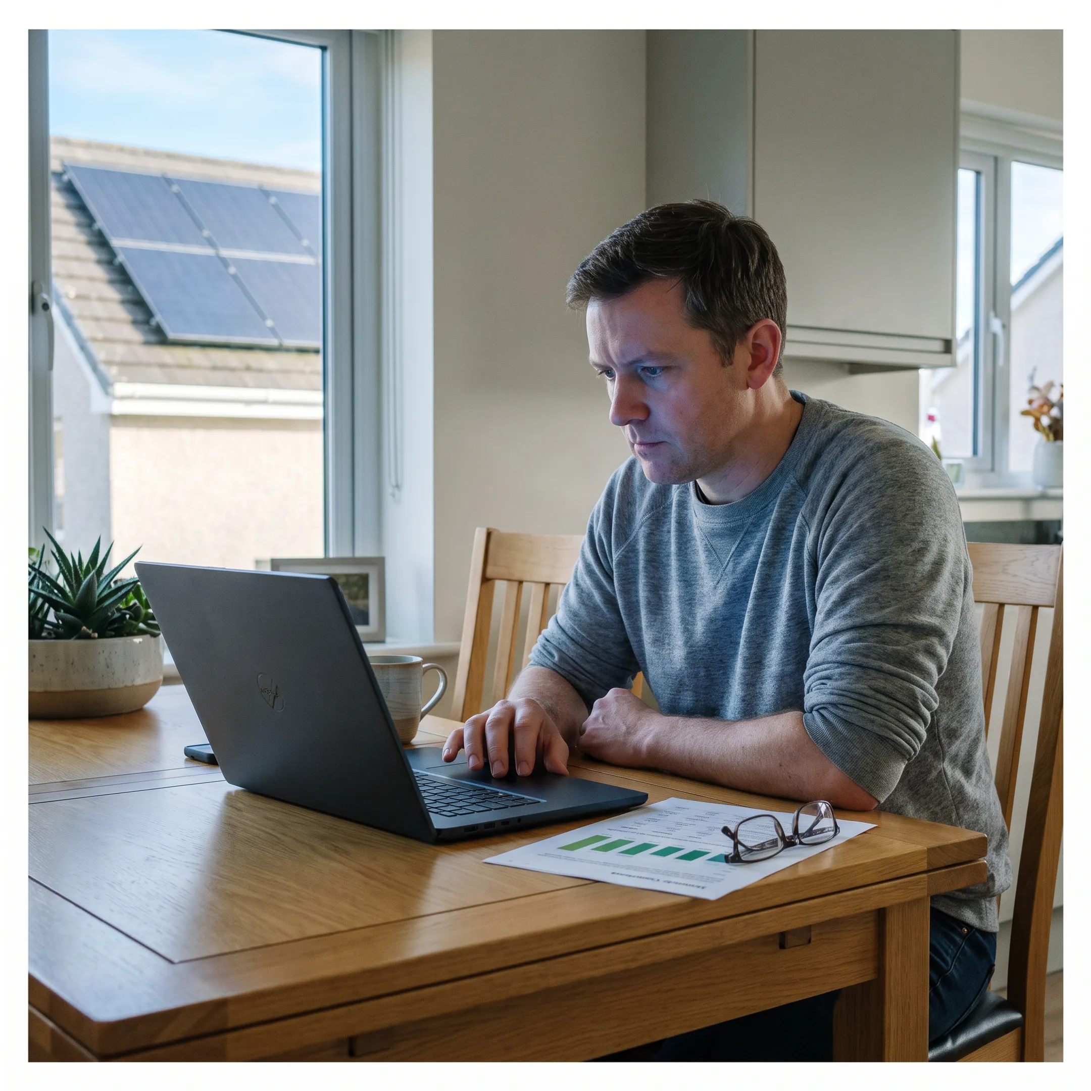 California homeowner comparing solar contractor quotes on a laptop