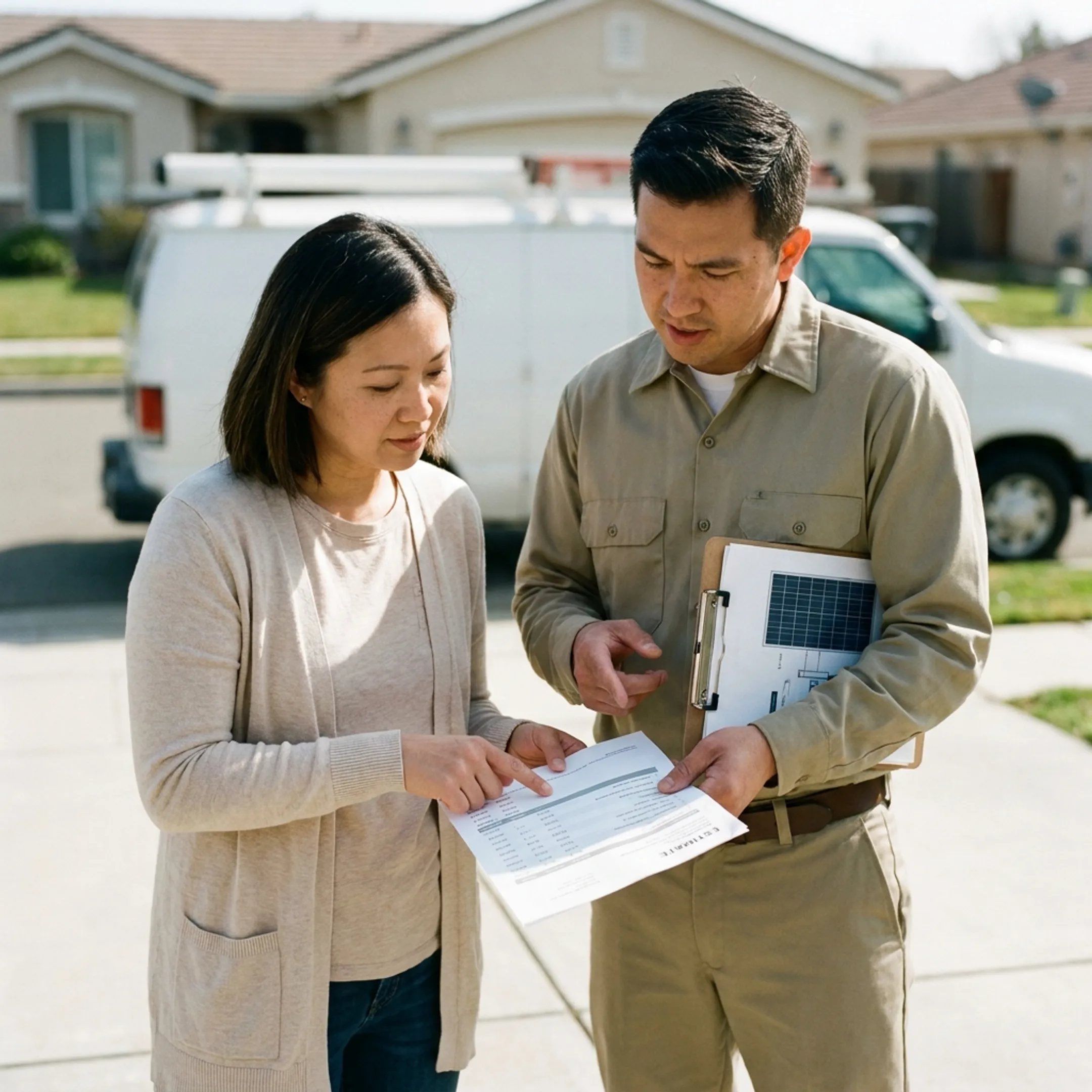 Washington homeowner reviewing solar installation quotes with a contractor