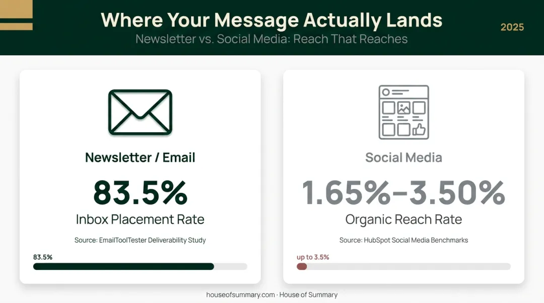 Email inbox placement rate versus social media organic reach percentage comparison