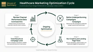 Continuous healthcare marketing optimization cycle four-step process flow diagram