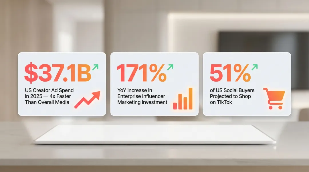 Creator economy ad spend growth statistics infographic showing 37 billion dollar projection and TikTok data
