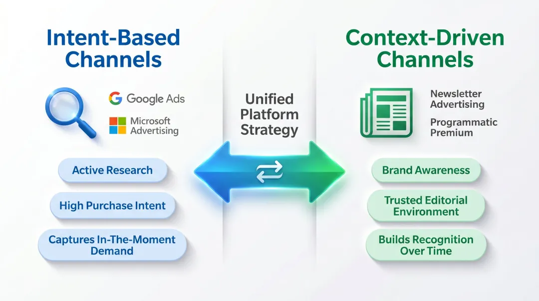 Intent versus context advertising channel strategy for reaching executive audiences