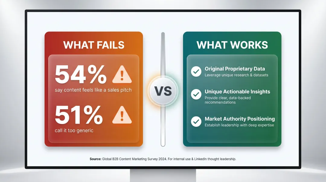 B2B content trust gap statistics showing sales pitch versus original research preferences
