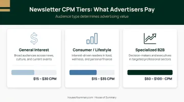 Newsletter advertising CPM pricing comparison by audience type infographic