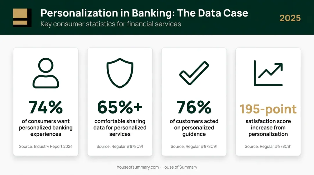 Banking personalization statistics showing consumer demand and satisfaction impact data