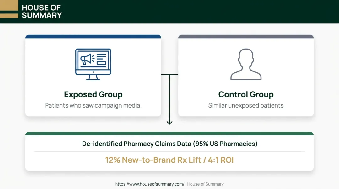 Healthcare marketing attribution exposed versus control measurement methodology diagram
