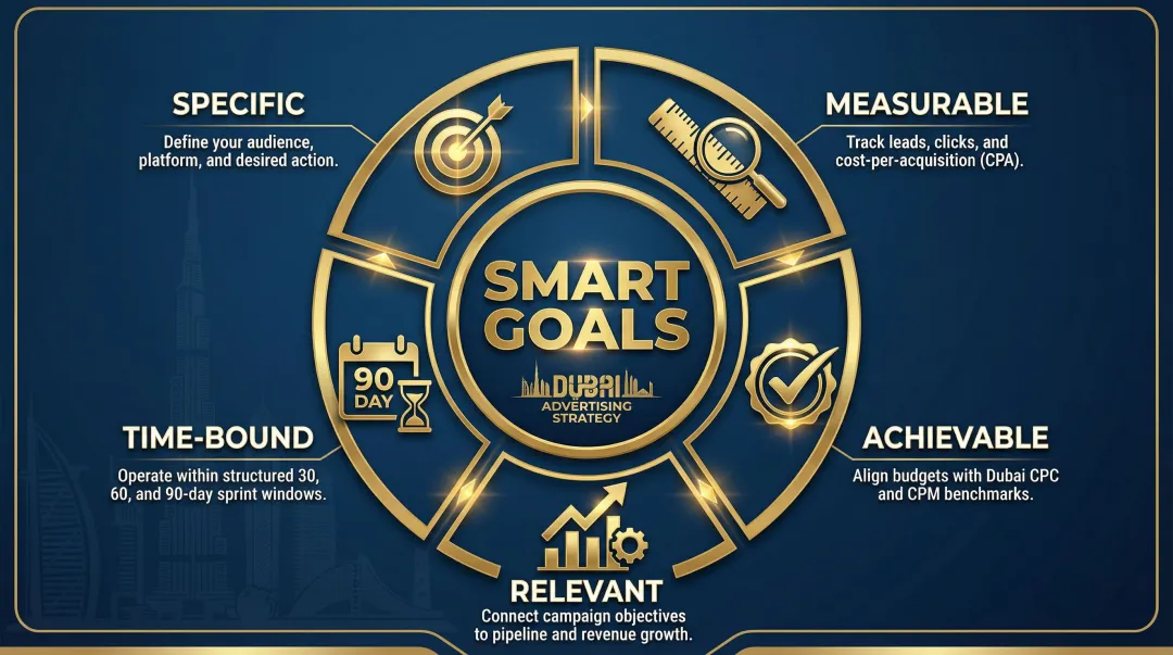 SMART goals framework for Dubai advertising campaigns with five components explained