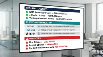 UAE advertising compliance requirements checklist showing licenses fees and penalties