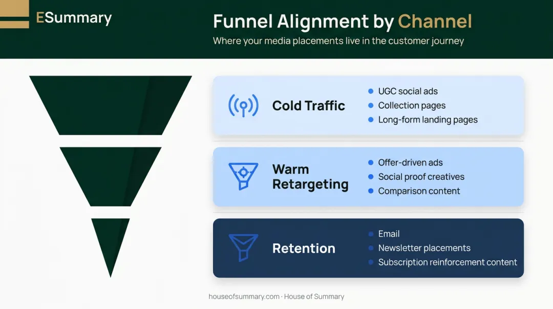 Supplement advertising funnel stage channel alignment cold warm retention strategy