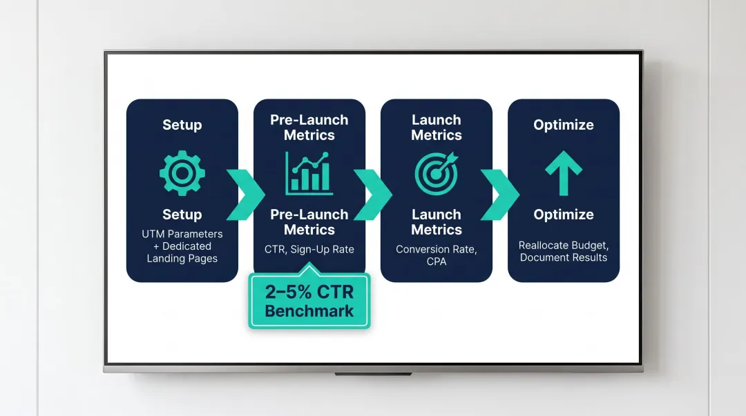 Newsletter ad campaign tracking setup with UTM parameters and phase-specific KPIs