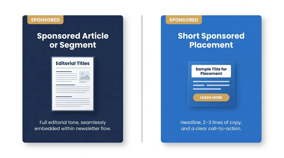 Two B2B newsletter native ad format types comparison infographic